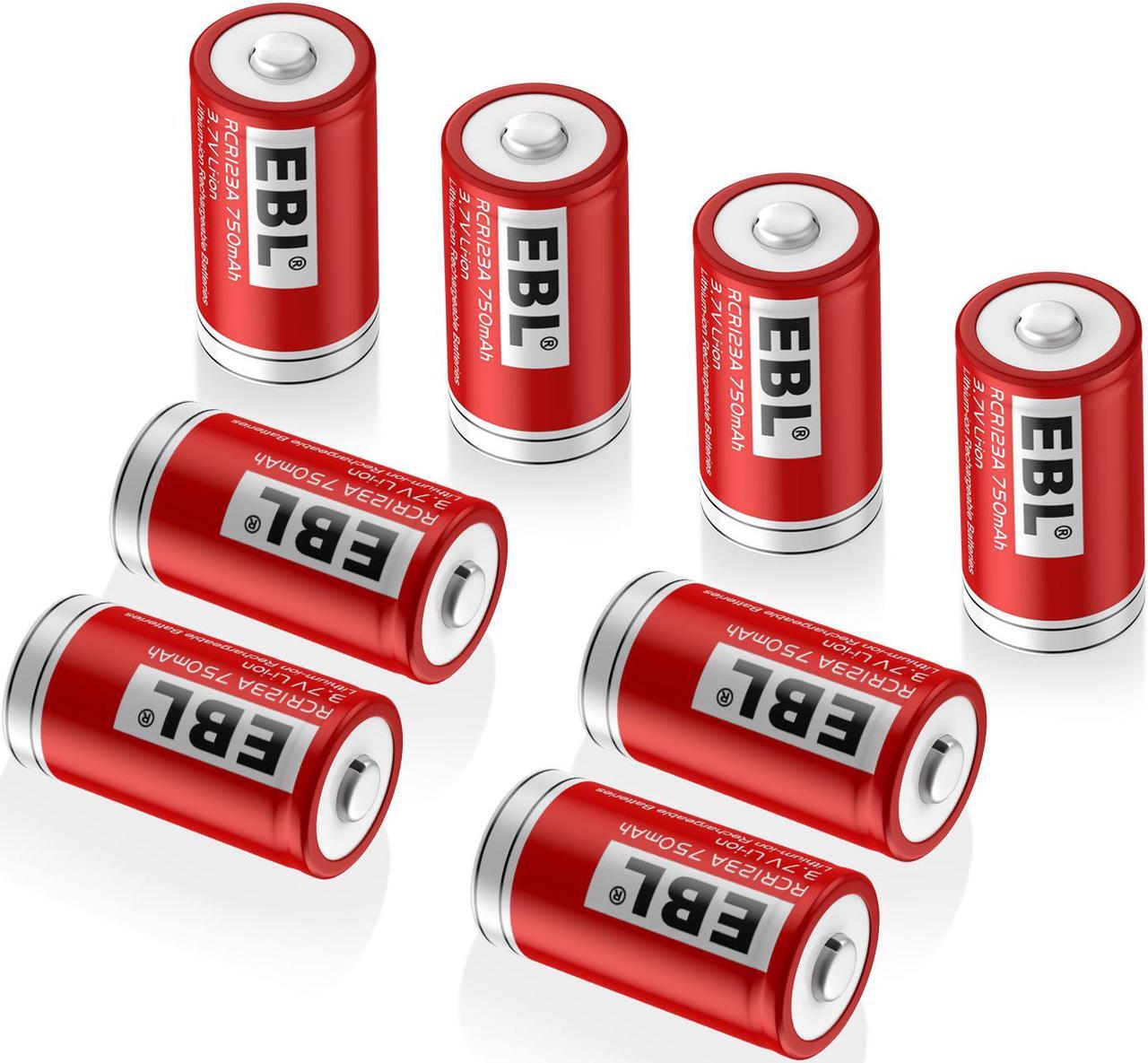 Alt view image 2 of 7 - EBL 8 Pcs 16340 Battery 750mAh 3.7V BRC CR123A Li-ion Rechargeable Batteries for Flashlights