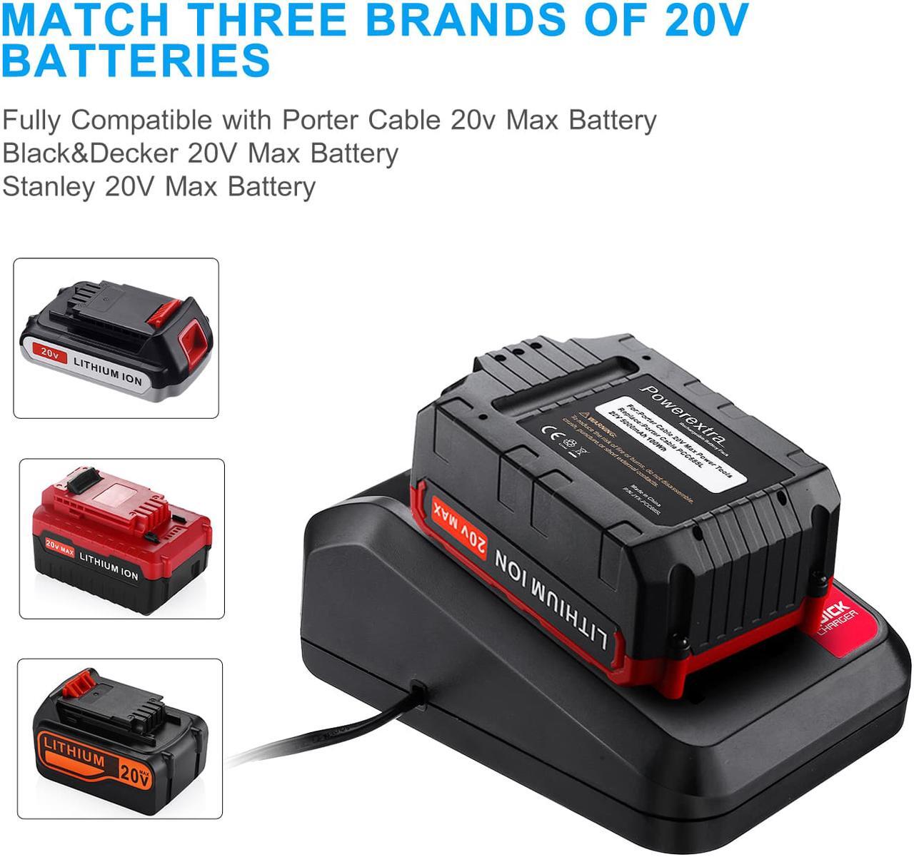 Alt view image 4 of 7 - 6000mAh 20 Volt Max Lithium Ion Battery + 20V Battery Charger for Porter Cable PCC680L PCC682L PCC685L PCC685LP PCC699L Black+Decker 20V MAX Lithium Battery LBXR20 LB2X4020-OPE
