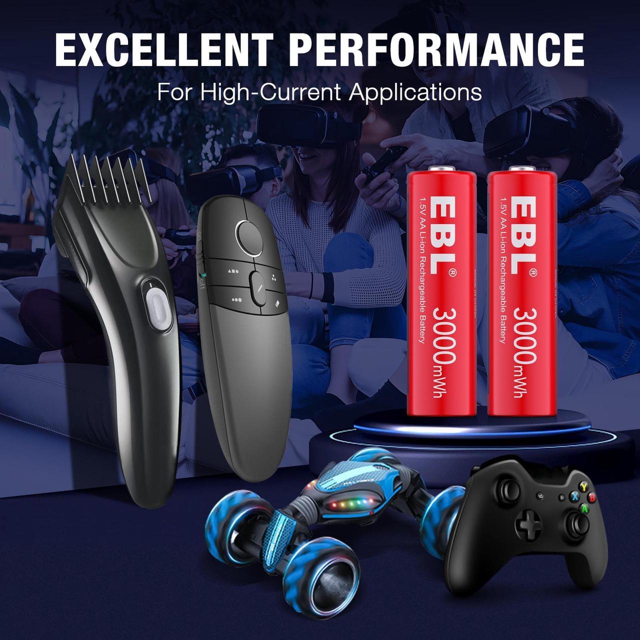 Alt view image 7 of 7 - EBL 8Pcs AA Lithium Batteries, 1.5V 3000mWh Rechargeable AA Batteries Long Lasting Double A Batteries