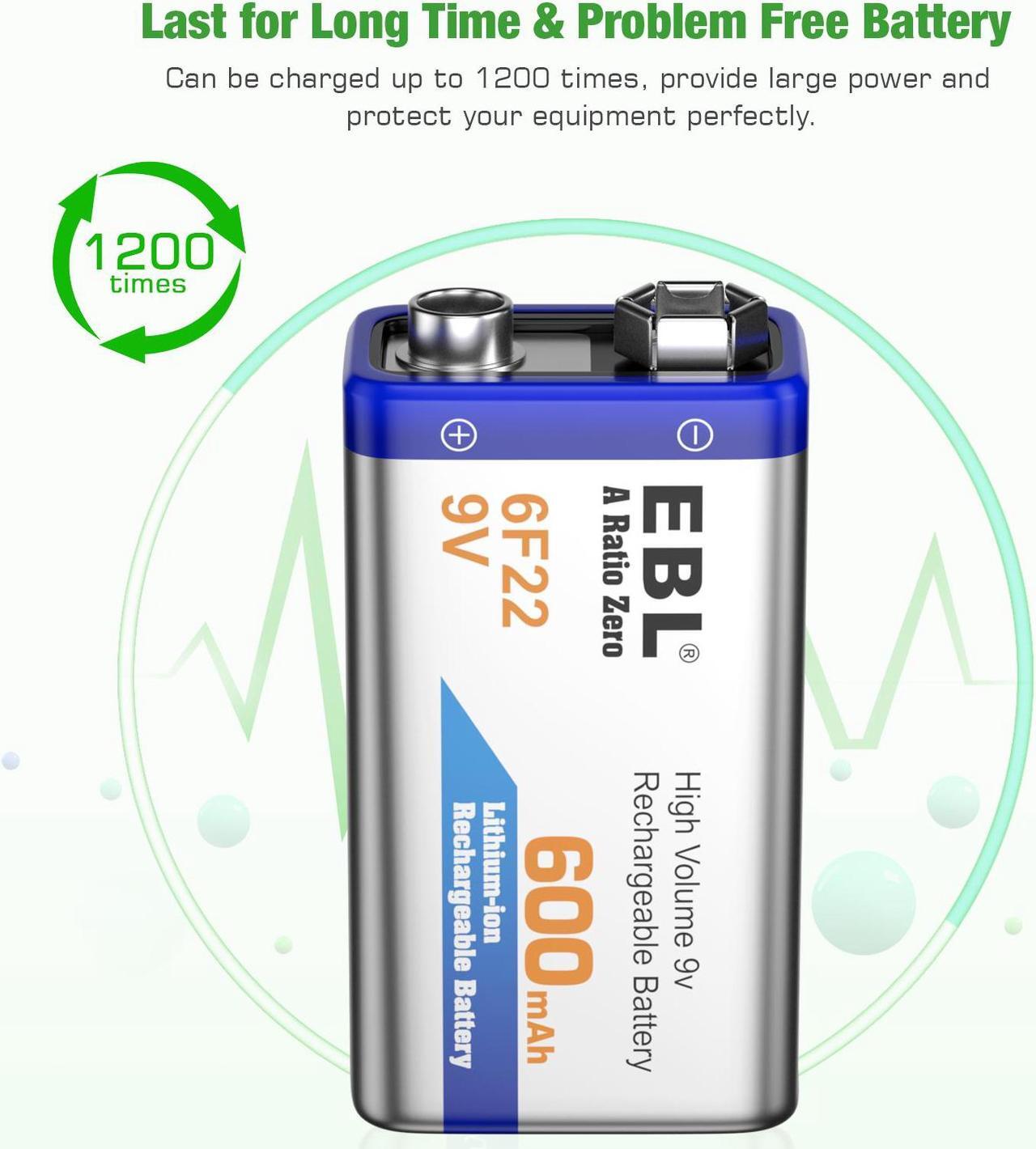 Alt view image 3 of 7 - EBL 4 Pcs 9V Rechargeable Batteries + LCD Smart Battery Charger for 9 Volt Lithium-Ion/Ni-MH/Ni-CD Rechargeable Batteries