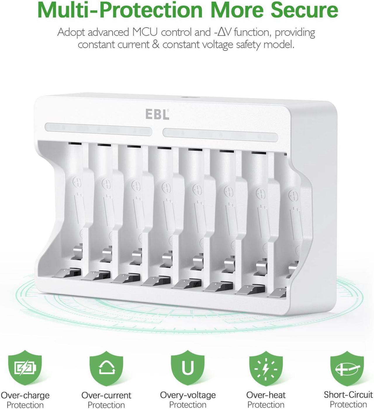 Alt view image 4 of 7 - EBL 8 Counts 1100mAh Rechargeable AAA Batteries and 8 Slot AA AAA Independent Rechargeable Battery Charger with 5V 2A USB Fast Charging Function