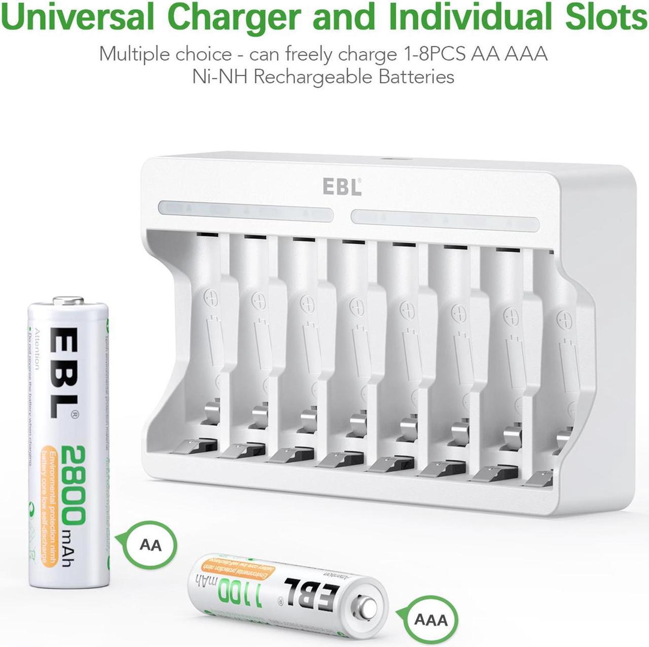 Alt view image 3 of 7 - EBL 8 Counts 1100mAh Rechargeable AAA Batteries and 8 Slot AA AAA Independent Rechargeable Battery Charger with 5V 2A USB Fast Charging Function