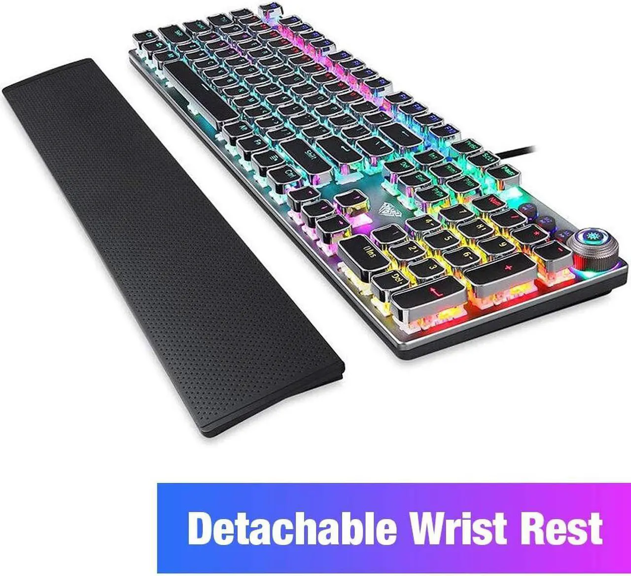 Alt view image 2 of 7 - Retro Gaming Keyboard Steampunk Mechanical USB Keyboard Lychee 108 Anti-gosting Vintage Typewriting Keycaps with RGB Backlit Detachable Wrist Rest and Brown Switch