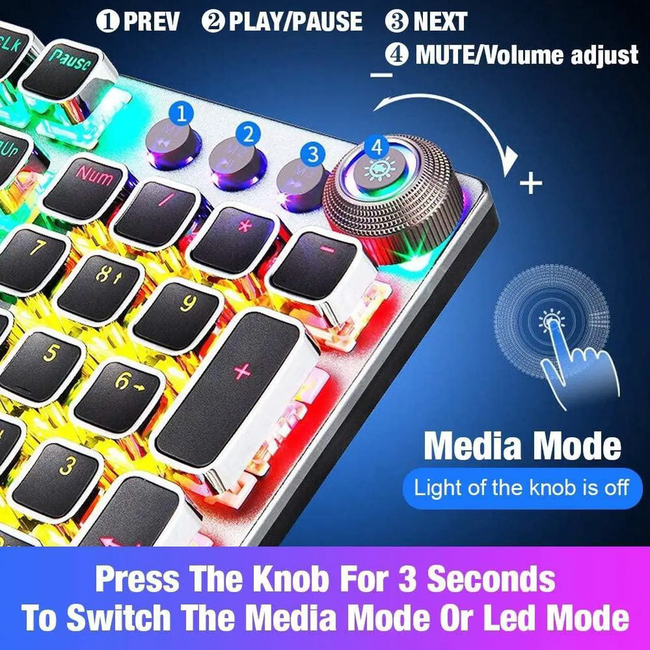 Alt view image 3 of 7 - Retro Gaming Keyboard Steampunk Mechanical USB Keyboard Lychee 108 Anti-gosting Vintage Typewriting Keycaps with RGB Backlit Detachable Wrist Rest and Brown Switch