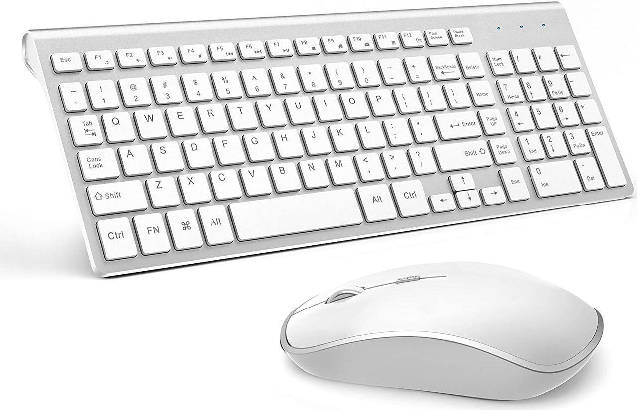 Wireless Keyboard and Mouse Combo,Slim Wireless Keyboard Mouse with Long Battery Life and Numeric Keypad for Laptop,Desk top (Silver+White)