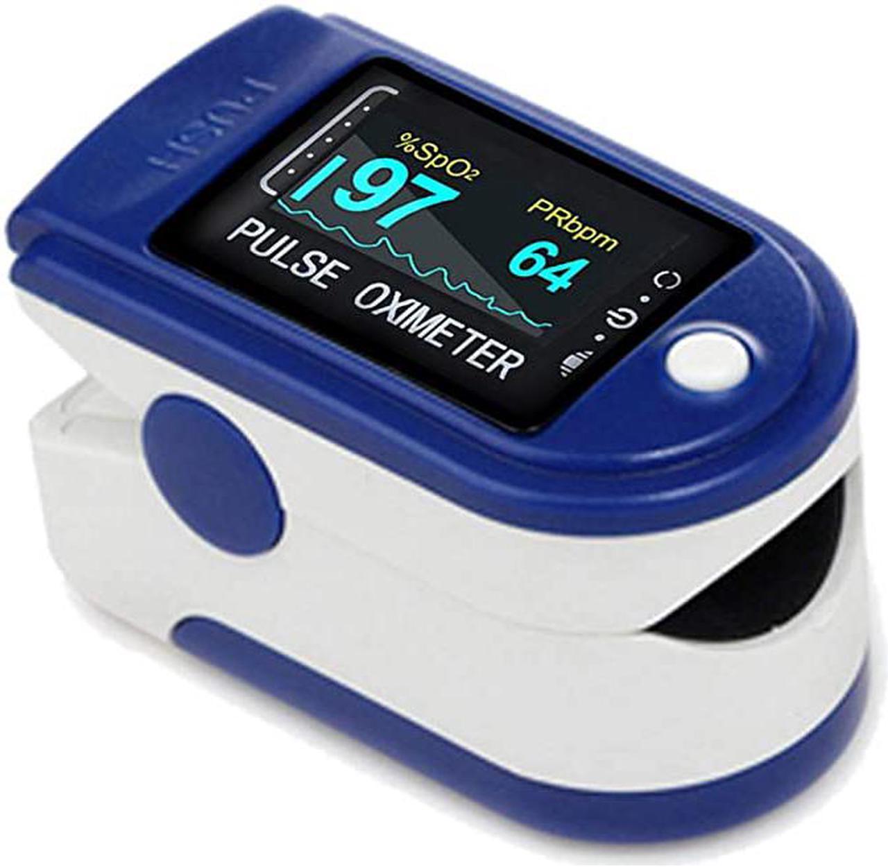 Fingertip pulse oximeter, rotatable OLED display showing waveform, blood oxygen saturation, bar graph and heart rate monitor