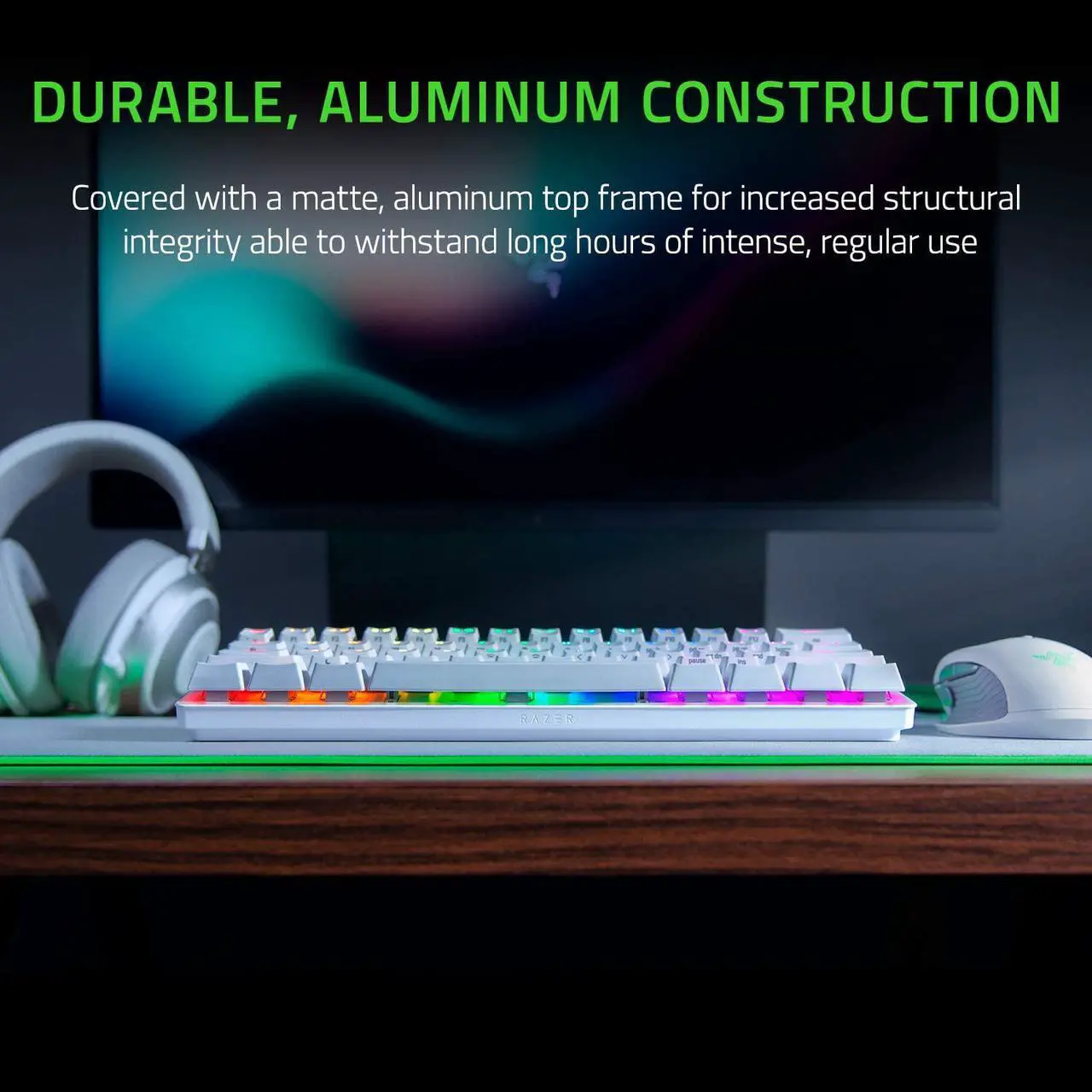 Alt view image 3 of 6 - Razer Huntsman Mini 60% Gaming Keyboard: Fast Keyboard Switches - Linear Optical Switches - Chroma RGB Lighting - PBT Keycaps - Onboard Memory - Mercury Whit