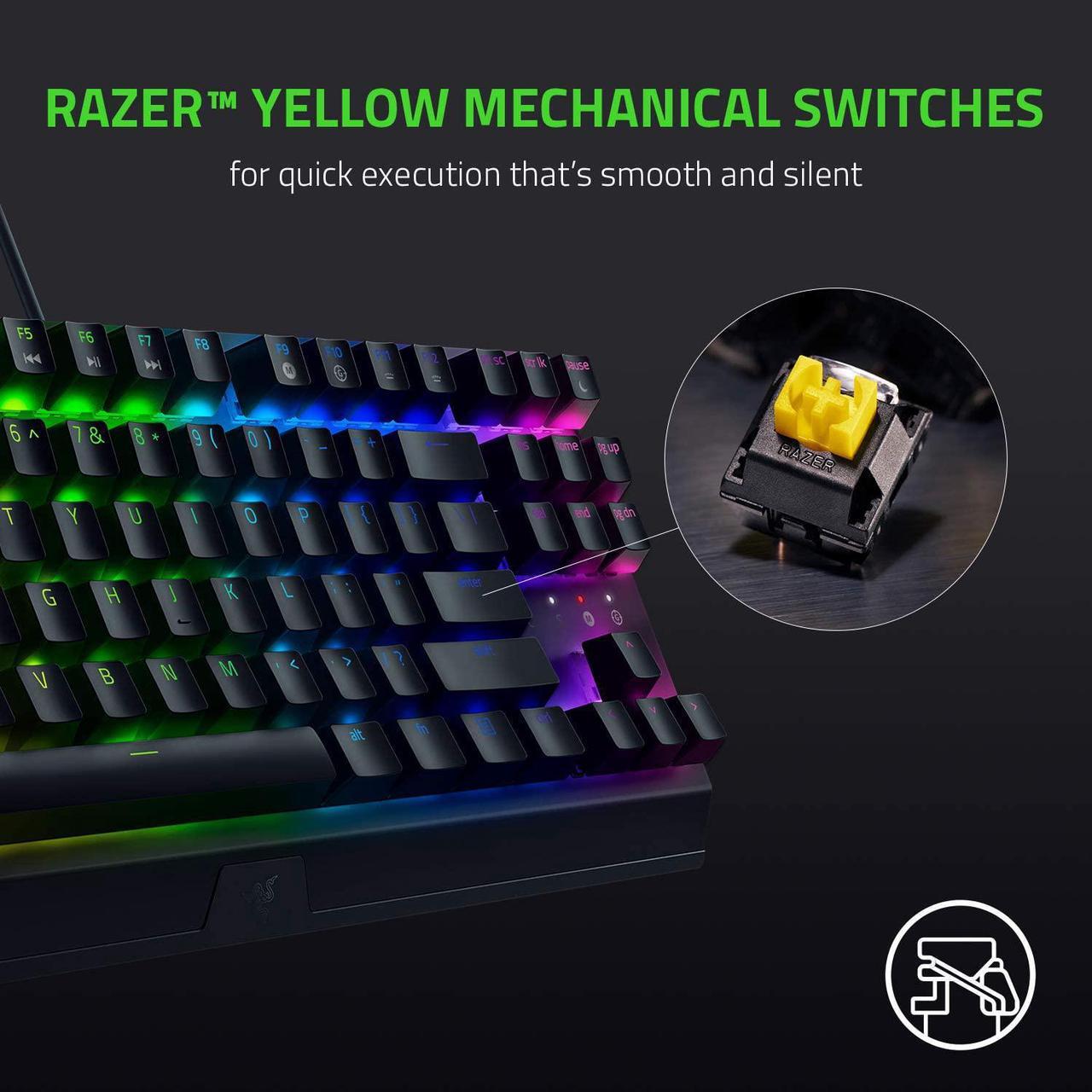 Alt view image 2 of 13 - Razer BlackWidow V3 Tenkeyless TKL Mechanical Gaming Keyboard: Yellow Mechanical Switches - Linear & Silent - Chroma RGB Lighting - Compact Form Factor - Programmable Macros - USB Passthrough
