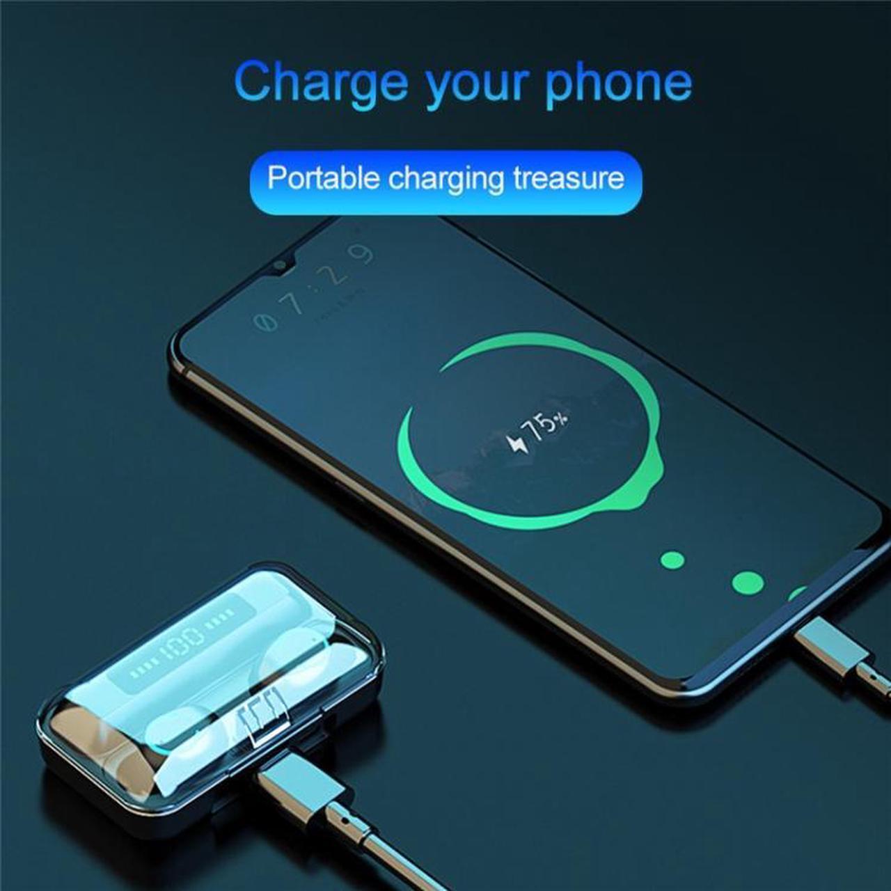 Alt view image 5 of 7 - F9-9 TWS CVC8.0 Noise Cancelling Bluetooth Earphone with Charging Box, Support Touch Lighting Effect & Three-screen LED Power Display & Power Bank & Mobile Phone Holder & HD Call & Voice Ass