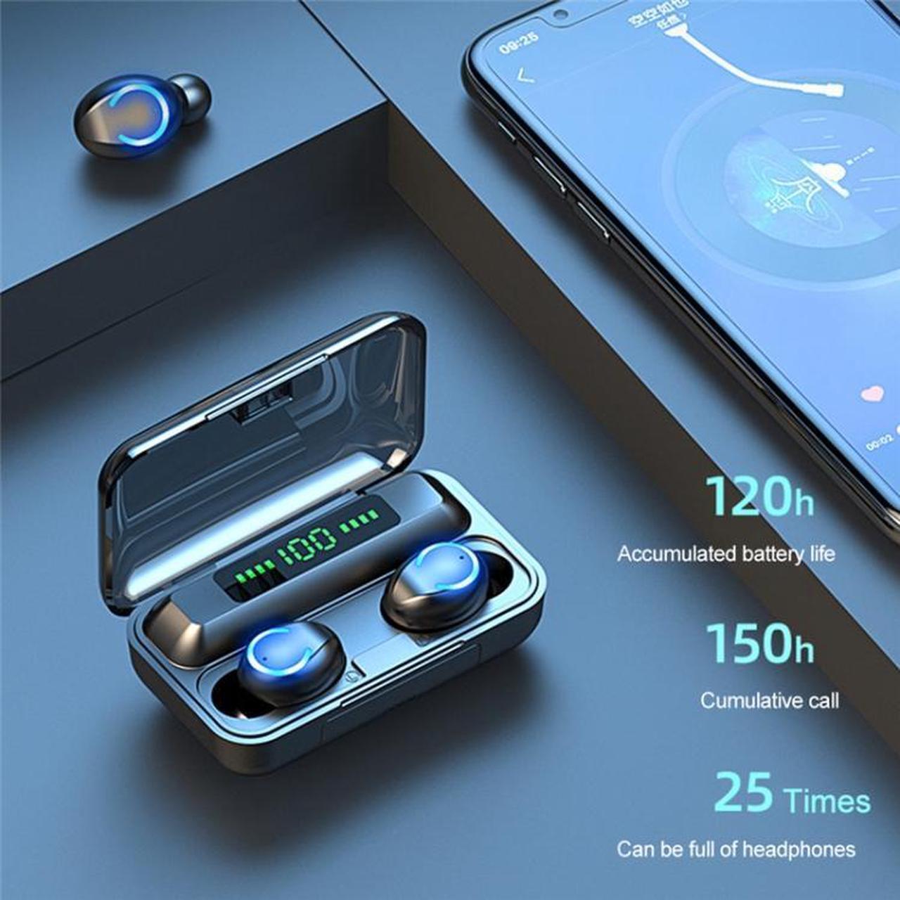 Alt view image 6 of 7 - F9-9 TWS CVC8.0 Noise Cancelling Bluetooth Earphone with Charging Box, Support Touch Lighting Effect & Three-screen LED Power Display & Power Bank & Mobile Phone Holder & HD Call & Voice Ass