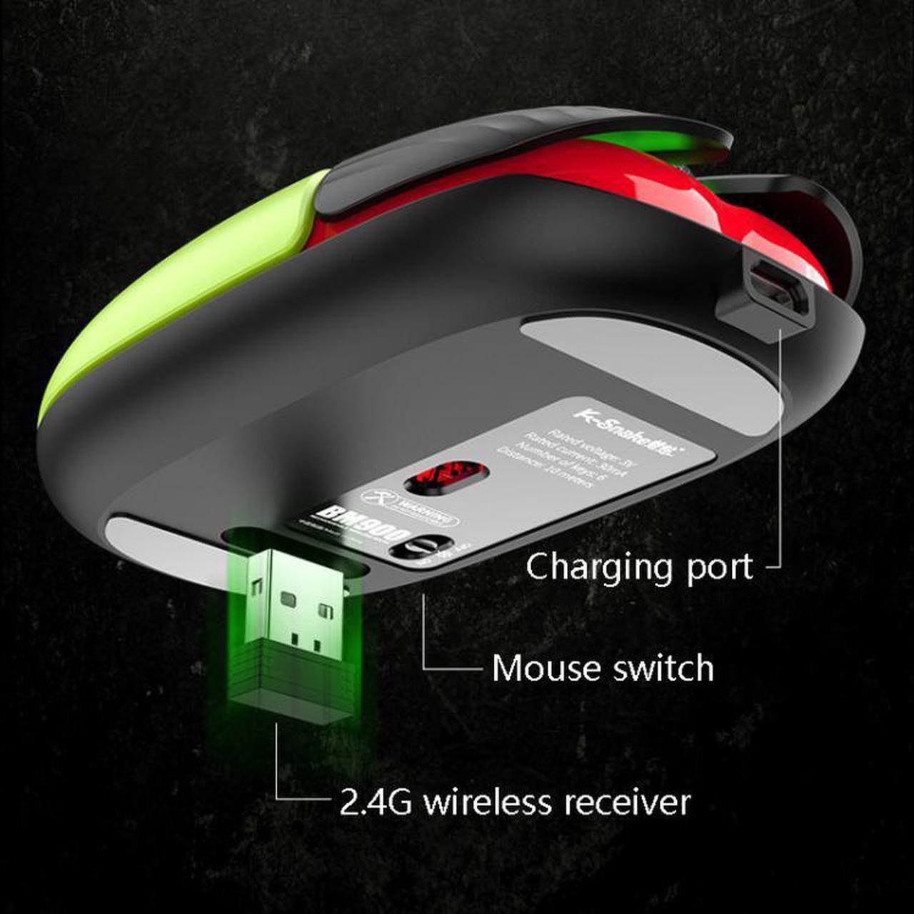 Alt view image 7 of 7 - K-Snake BM900 6 Keys 2.4G Wireless Charging Beetle Mouse Glowing Gaming Mouse (Pink)