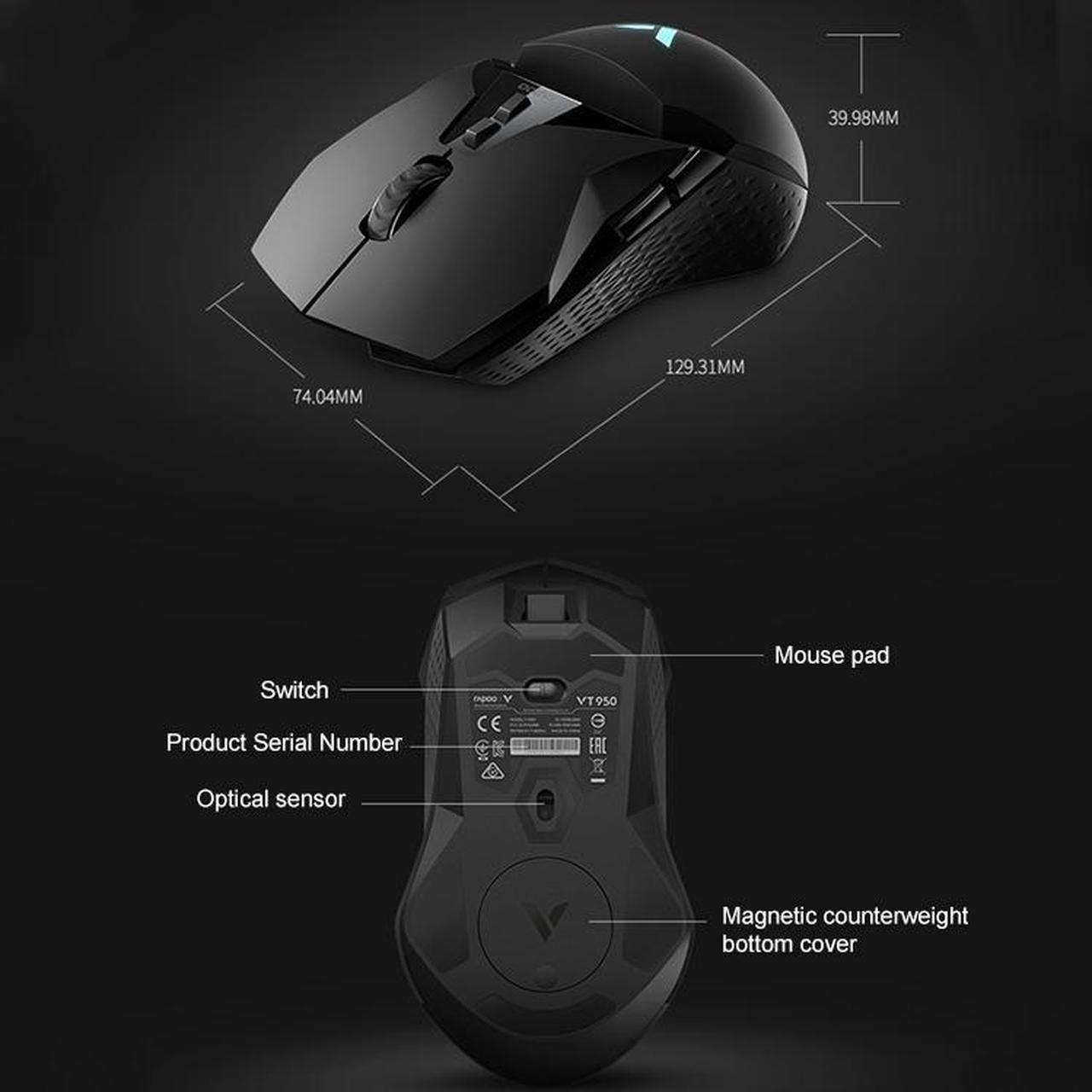 Alt view image 6 of 7 - Rapoo VT950Q 16000 DPI 11 Buttons  Gaming Display Programming Wireless Gaming Mouse, Support Qi Wireless Charging (Black)