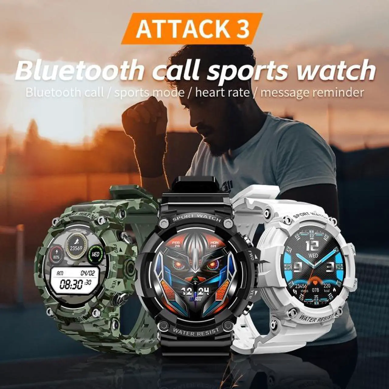 Alt view image 2 of 7 - LOKMAT ATTACK 3 1.28 inch TFT Screen Sports Fitness Smart Watch, Support Bluetooth Call (Blue) Black