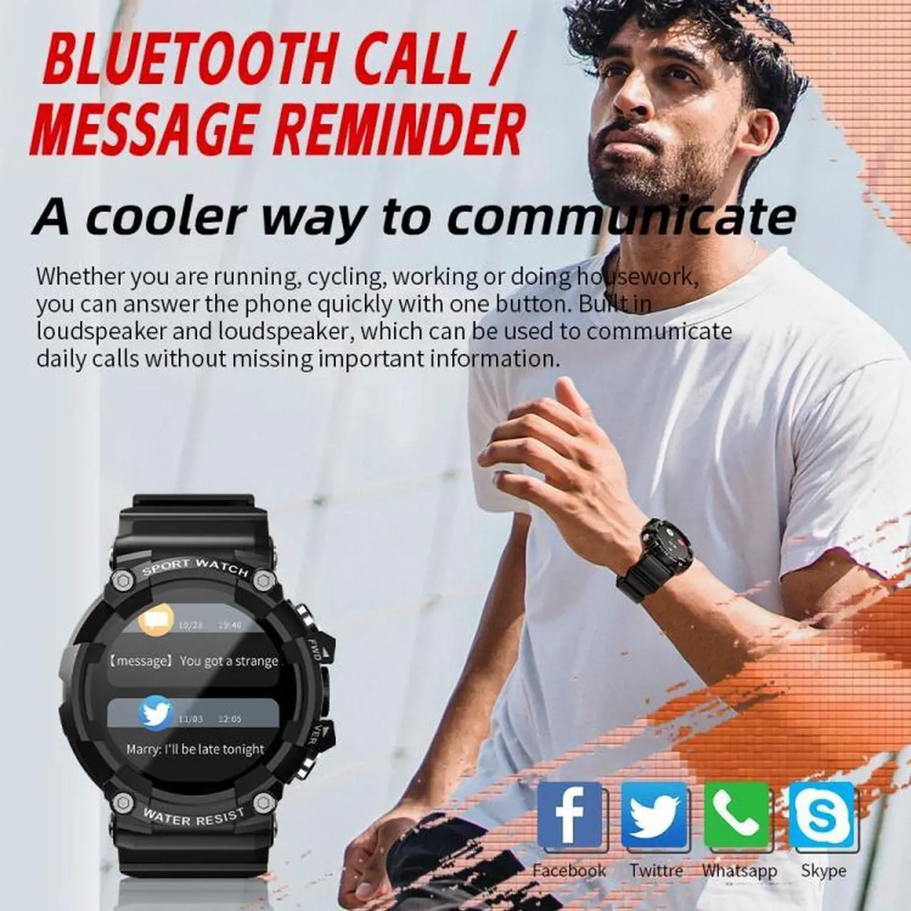 Alt view image 5 of 7 - LOKMAT ATTACK 3 1.28 inch TFT Screen Sports Fitness Smart Watch, Support Bluetooth Call (Blue) Black