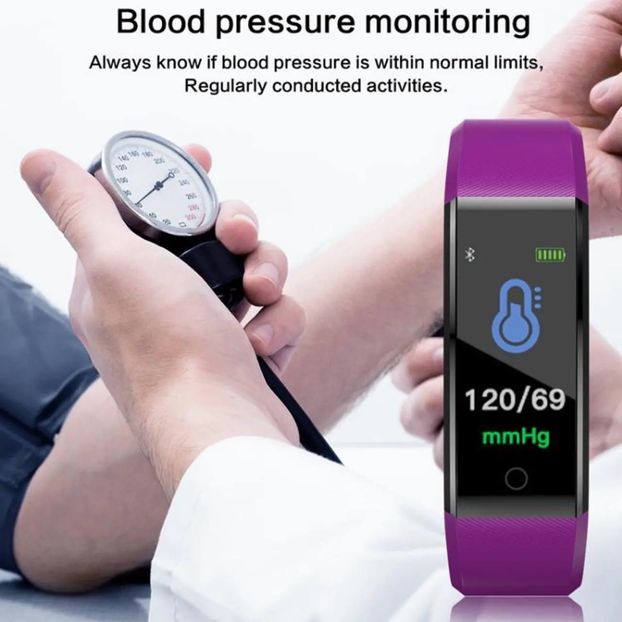 Alt view image 3 of 7 - ID115 Plus Smart Bracelet Fitness Heart Rate Monitor Blood Pressure Pedometer Health Running Sports SmartWatch for IOS Android ID115 Plus Purple (purple)