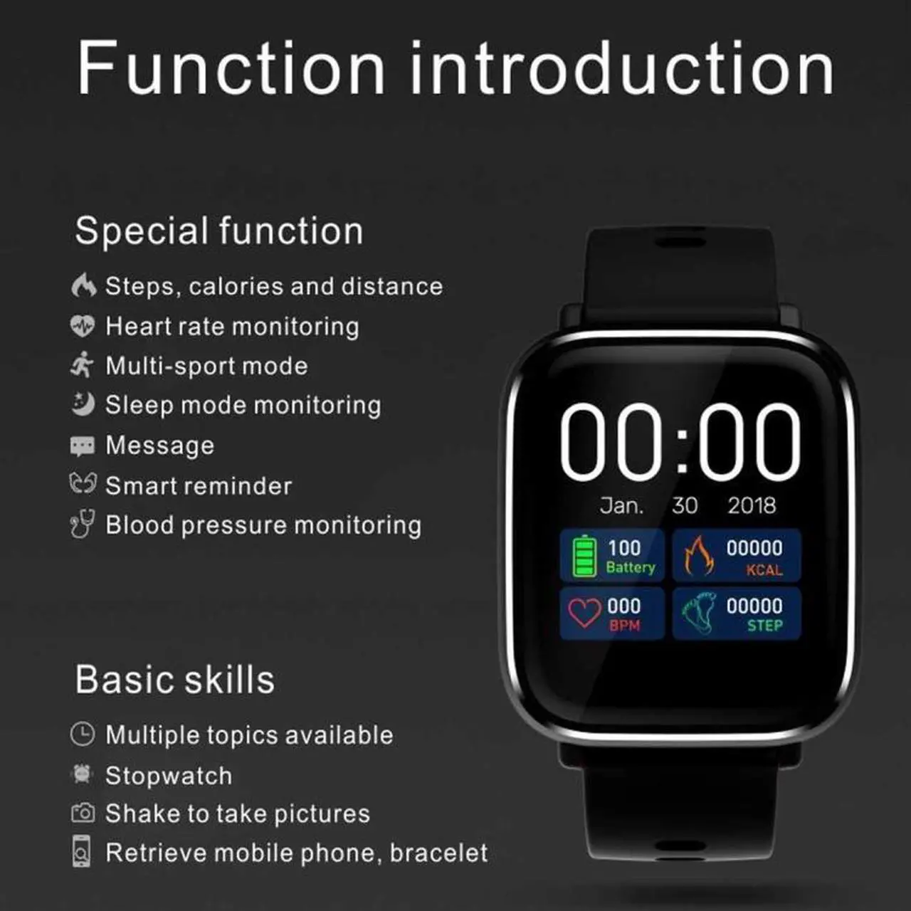 Alt view image 4 of 7 - Q58S 1.3 inch TFT Touch Screen IP67 Waterproof Smartwatch, Support Call Reminder/ Heart Rate Monitoring /Blood Pressure Monitoring/ Sleep Monitoring (Orange)