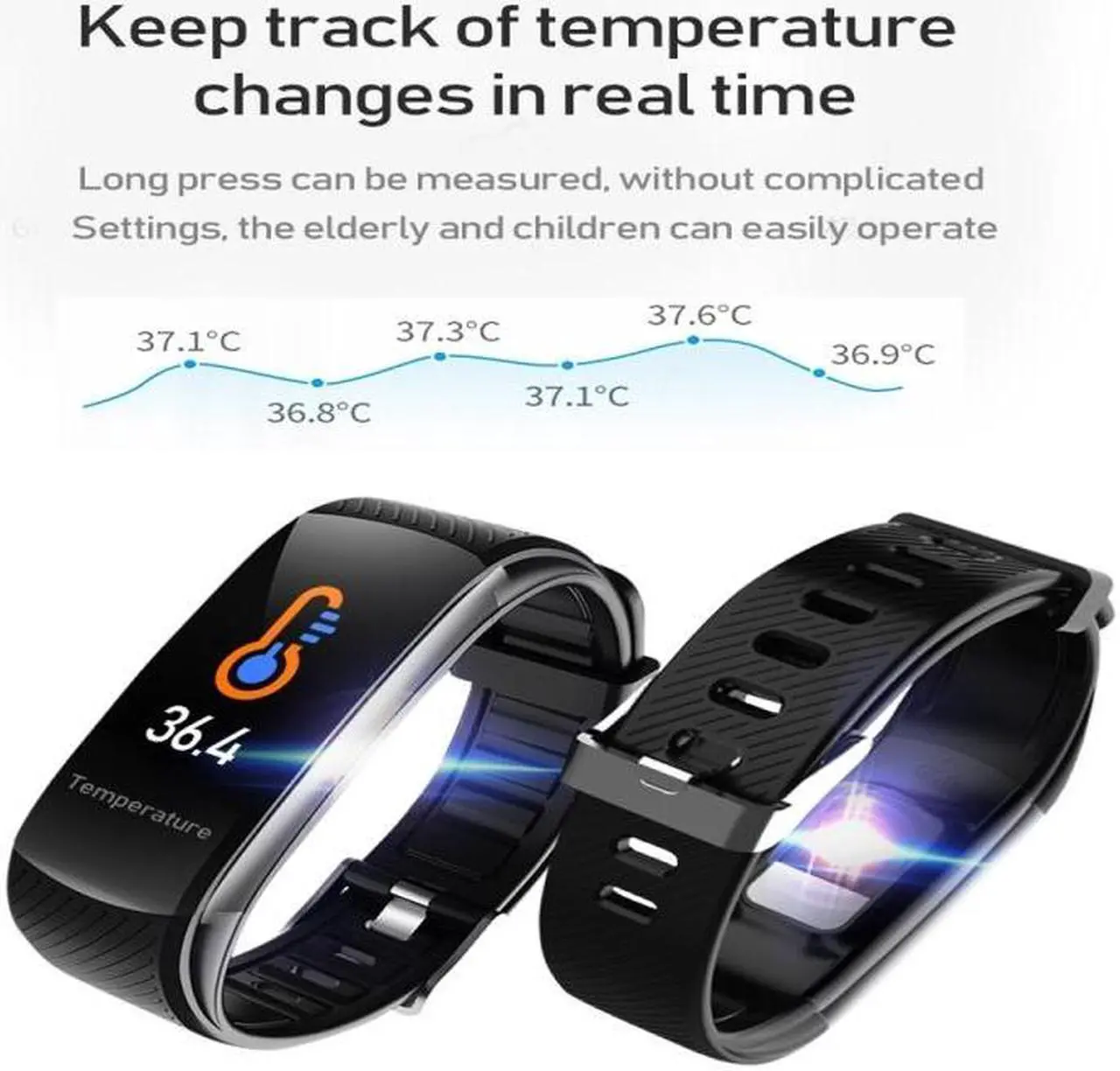 Alt view image 5 of 7 - C6T 0.96inch Color Screen Smart Watch IP67 Waterproof,Support Temperature Monitoring/Heart Rate Monitoring/Blood Pressure Monitoring/Sleep Monitoring (White)