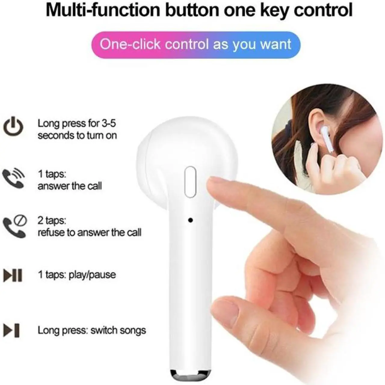 Alt view image 5 of 6 - HBQ-i7 TWS In-Ear Wireless Bluetooth Music Earphone Bluetooth V4.2 + EDR With 1 Connect 2 Function Support Handfree Call, For iPhone, Galaxy, Huawei, Xiaomi, LG, HTC and Other Smart Phones (