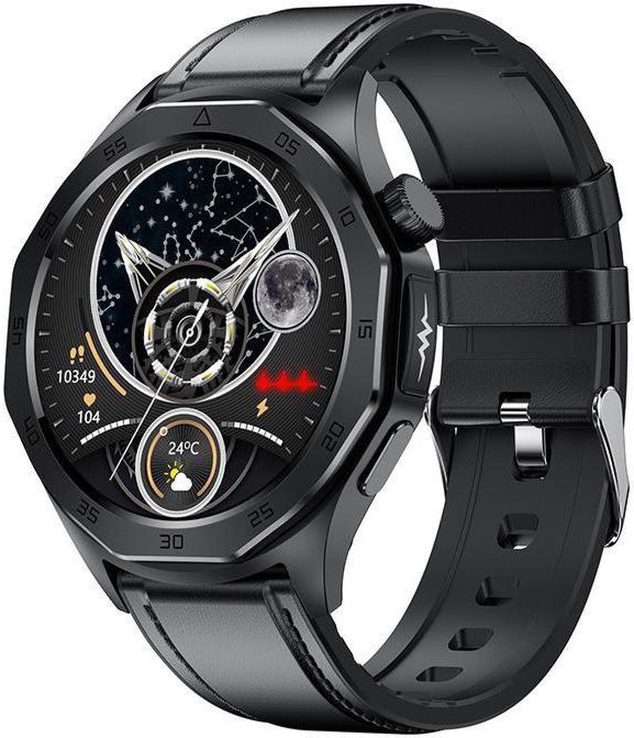 Alt view image 5 of 7 - Et480 Ecg Bluetooth Call Body Fat Blood Pressure Blood Glucose Heart Rate Blood Pressure Women's Health Multi-Sport Smart Watch (Brown Leather)