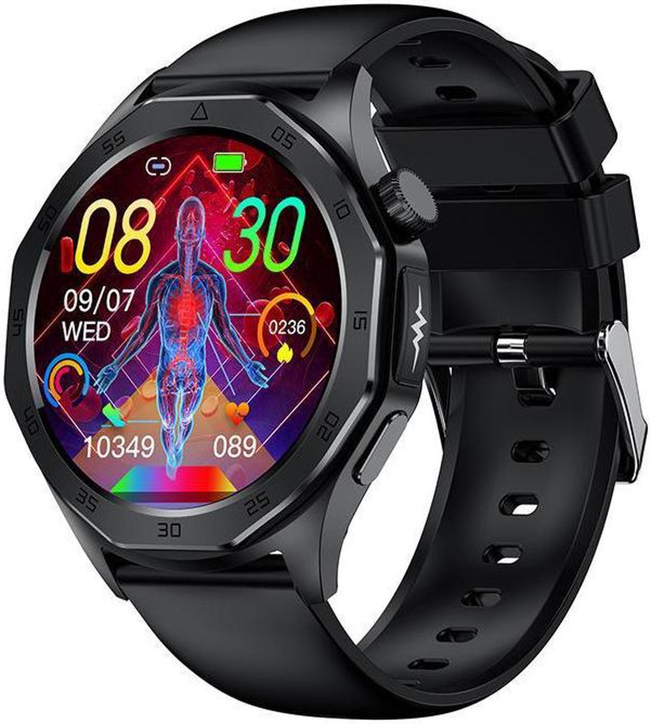 Alt view image 6 of 7 - Et480 Ecg Bluetooth Call Body Fat Blood Pressure Blood Glucose Heart Rate Blood Pressure Women's Health Multi-Sport Smart Watch (Brown Leather)