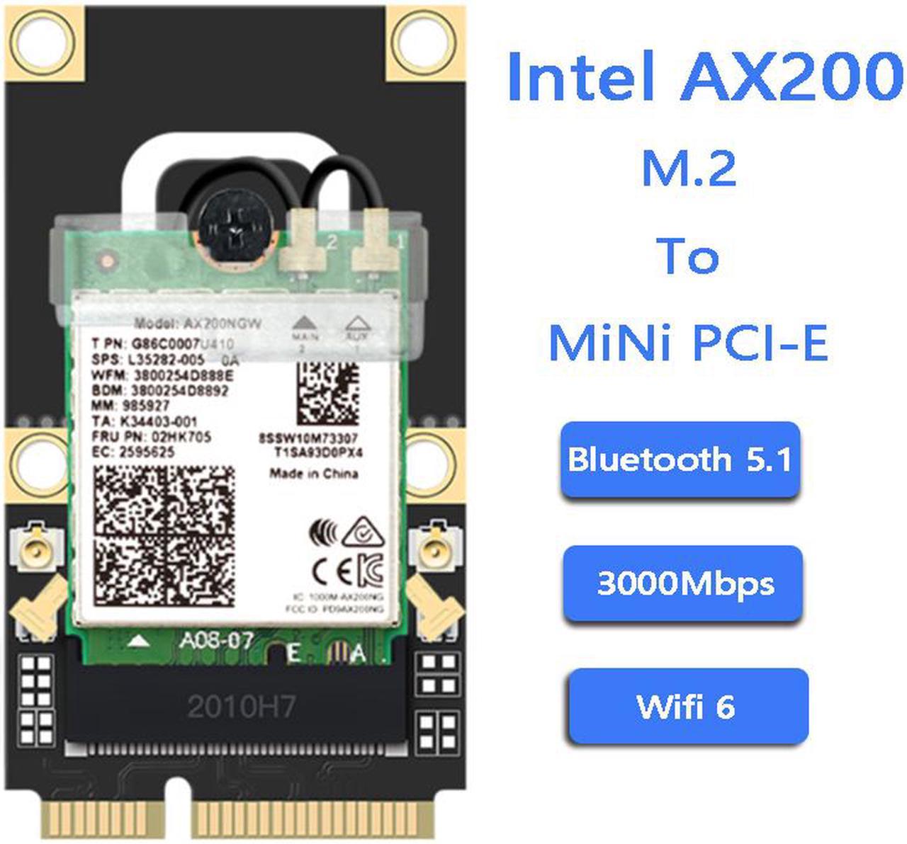 Wireless Mini PCI-E Wi-Fi 6 Intel AX200 Adapter Kit 2974Mbps Bluetooth 5.0 M.2 To Mini PCI Express Full Wifi Card AX200NGW 802.11ax/ac 160Mhz 2.4G/5G MU-MIMO OFDMA Windows 10 For Laptop Desktop