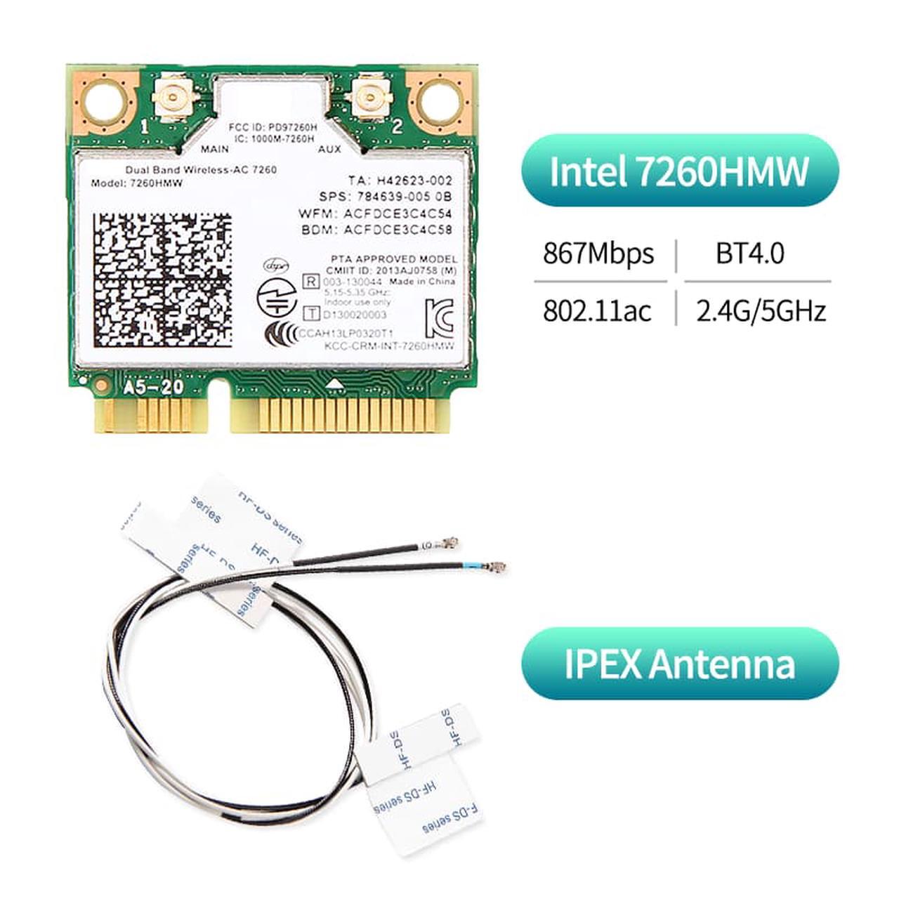 Scheda WiFi PCIE 7260AC 1200Mbps Dual Band 2.4/5GHz Con Antenne - Adattatore Di Rete Per PC Desktop, Plug And Play