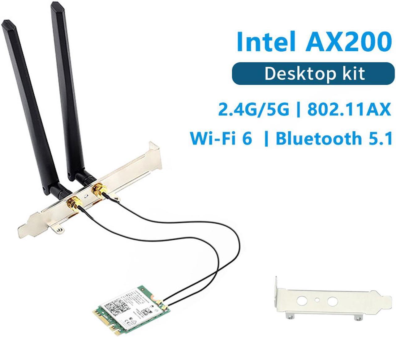 3000Mbps Dual Band Wi-Fi 6 Intel AX200 Gig+ Desktop Kit Bluetooth 5.1 For M.2 2230 Key E Wireless Adapter AX200NGW NGFF Network Card, 2.4Ghz/5Ghz, 802.11ax/ac, Support MU-MIMO, OFDMA, Windows 10