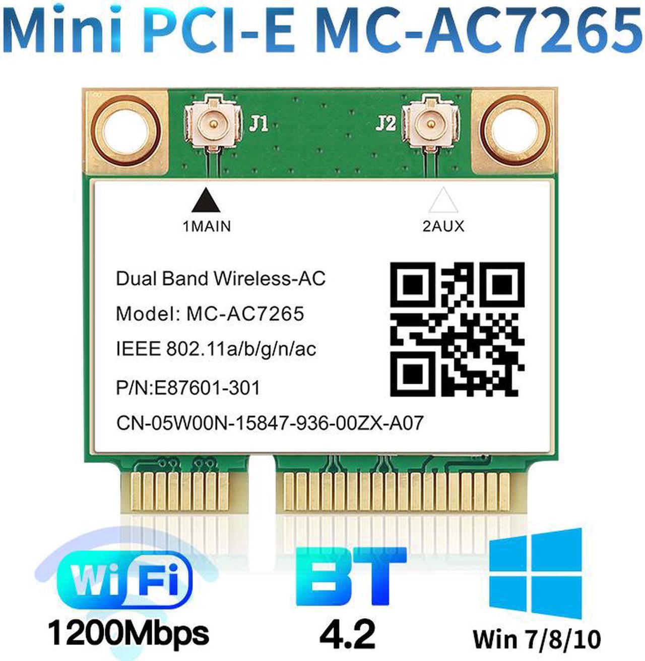 1200Mbps Bluetooth 4.2 MC-AC7265 Half Mini PCI-E Wifi Card Wireless AC7265 802.11ac 2.4G 5Ghz For Laptop Better than Intel 7260 7260HMW