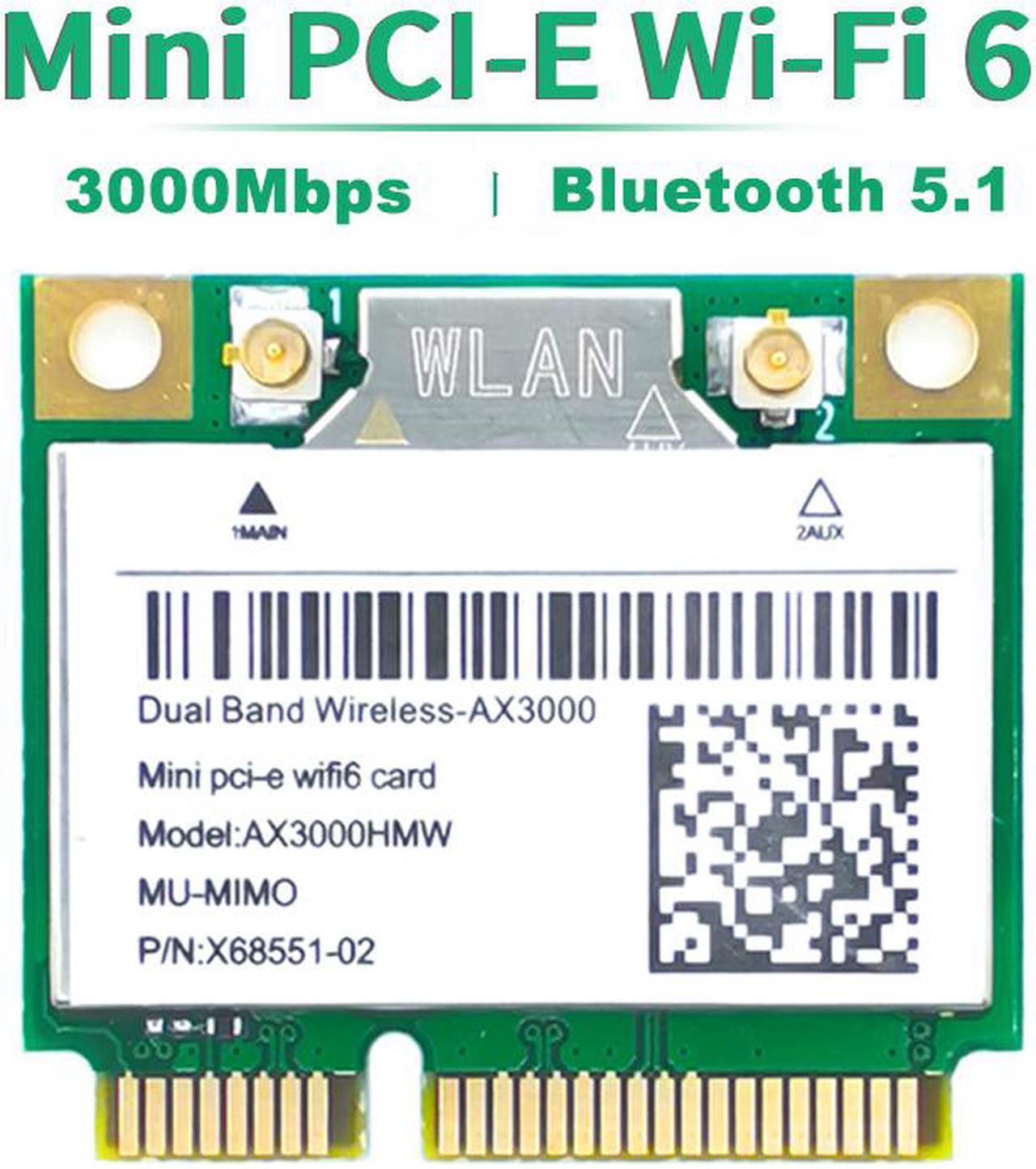 Wi-Fi 6 AX3000HMW 3000Mbps Bluetooth 5.1 Half Mini PCI-E Network Wlan WIFI Card, Wireless 802.11ax/ac Dual Band 2.4Ghz/5G Adapter MU-MIMO,OFDMA,Windows 10 (64bit) For Intel AX200 Adapter