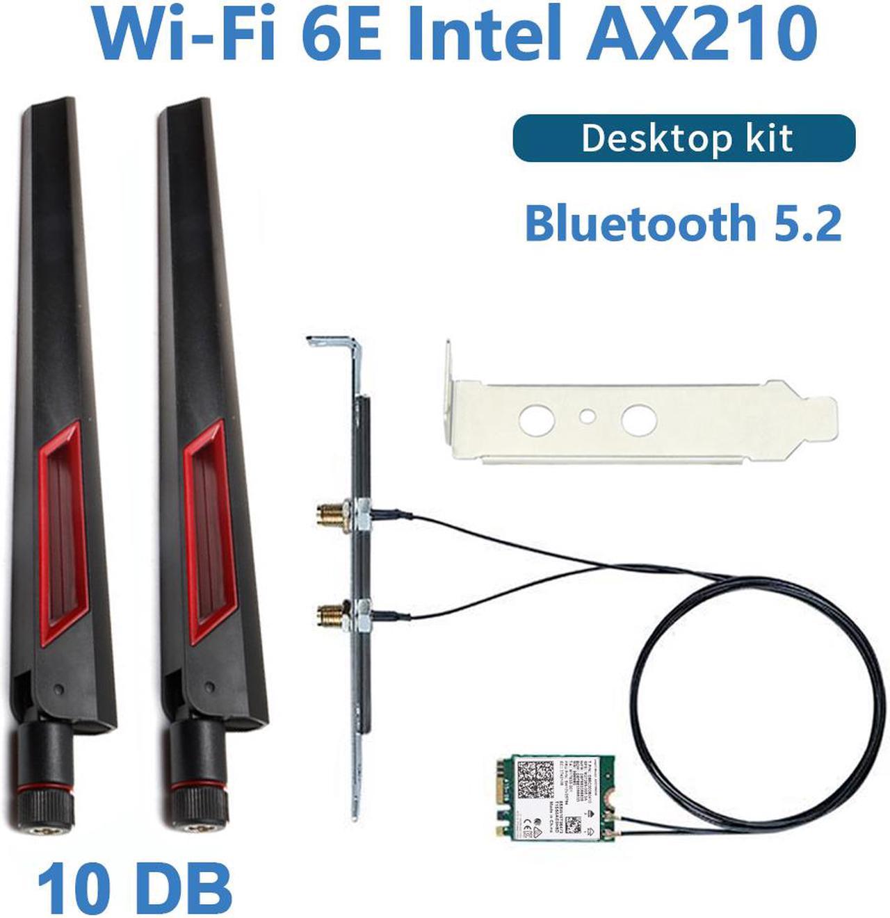 10DB Antenna Set Wi-Fi 6E Intel AX210 Bluetooth 5.2 + 3000Mbps 2.4Ghz 5Ghz 6Ghz M.2 2230 Key E Desktop Kit Wireless Adapter AX210NGW WiFi 6 Card 802.11ax/ac Support MU-MIMO OFDMA Windows 10