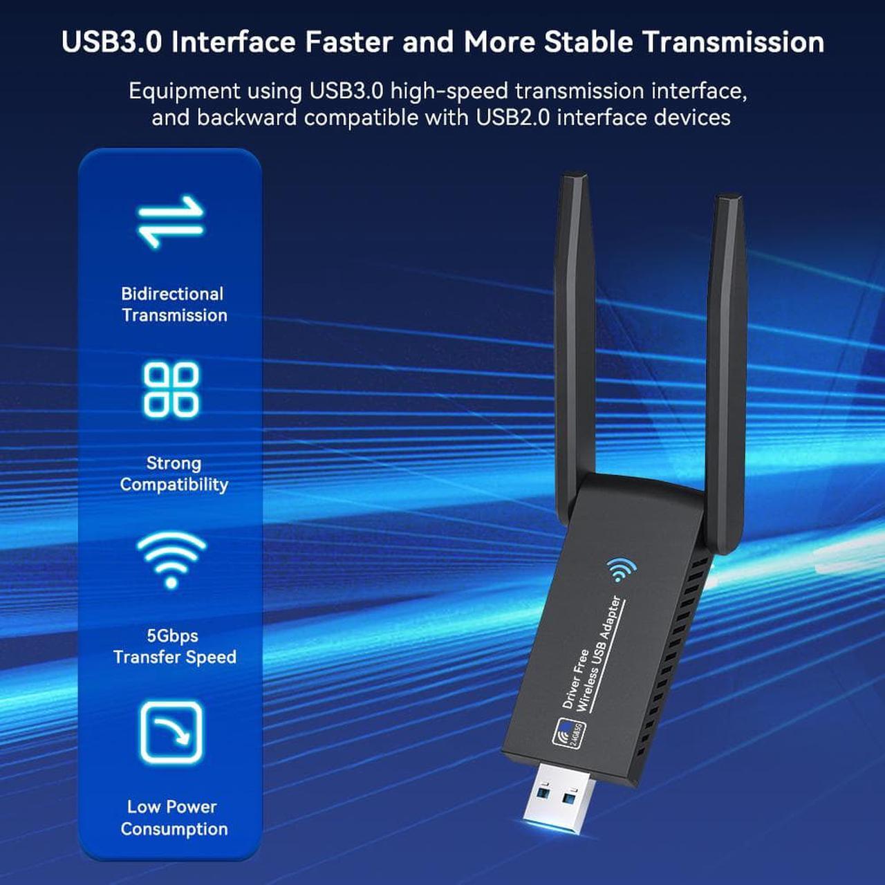 Alt view image 3 of 7 - 2in1 USB 3.0 WiFi 1300Mbps Bluetooth 5.0 Adapter Dongle Dual Band 2.4G&5GHz WiFi 5 Network Wireless Wlan Receiver DRIVER FREE