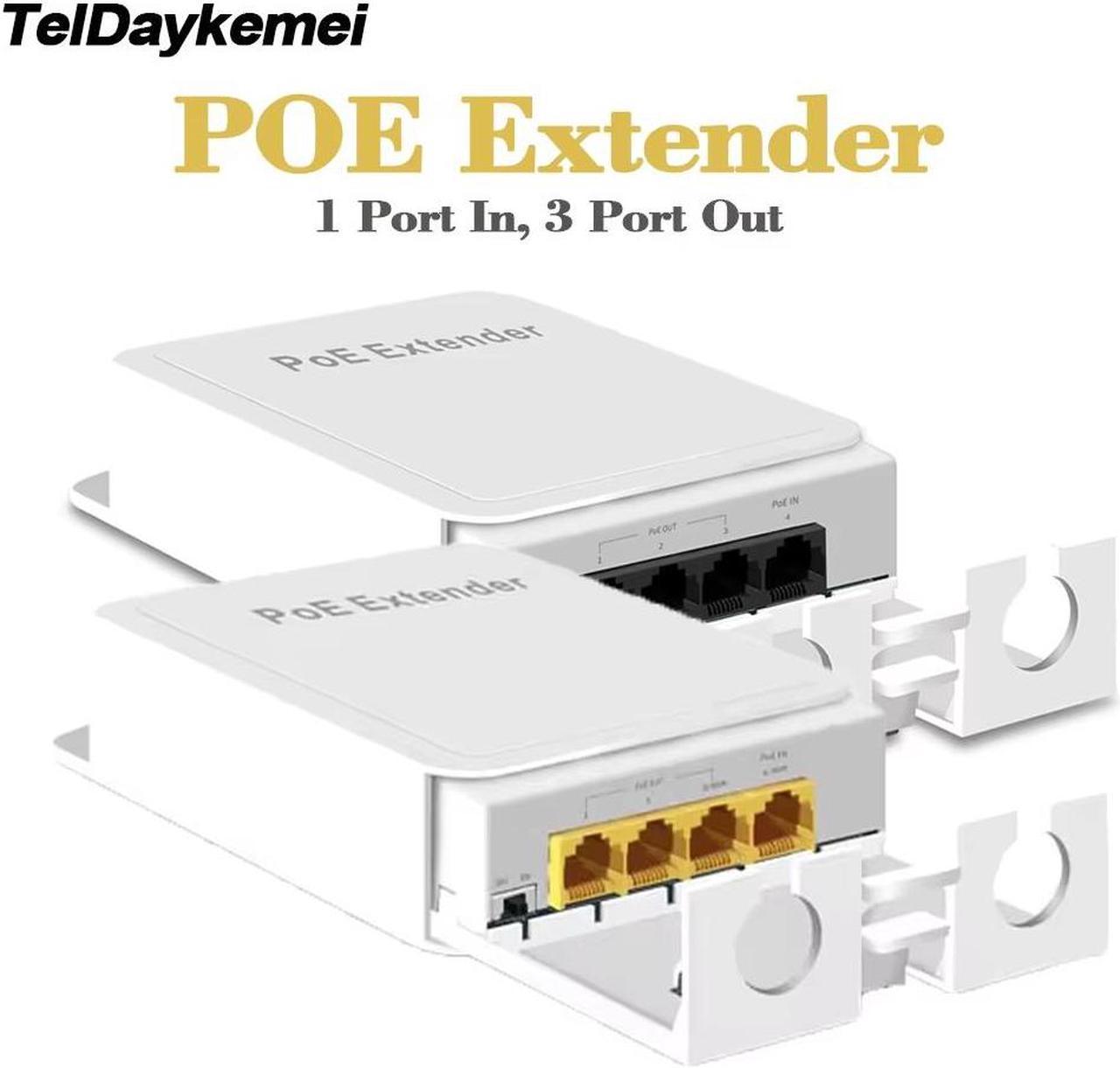 TelDaykemei Waterproof POE Extender Repeater 4 Port 1000Mbps Outdoor Network IP55 VLAN 44-57V for POE Camera Wierless AP