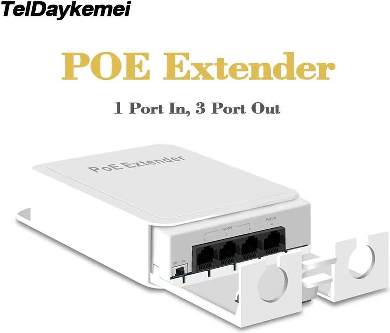 TelDaykemei 4 Port Waterproof POE Repeater 10/100Mbps Outdoor Network POE Extender IP55 VLAN 44-57V 30W IEEE802.3af for POE System Camera