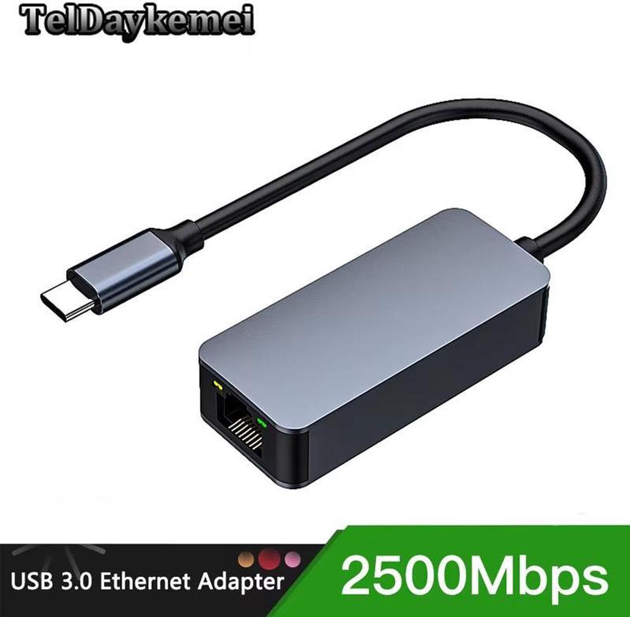 TelDaykemei 2500Mbps Type-C Ethernet To RJ45 2.5G Wired Adapter Converter Lan Network Hub For Windows 7/8/10 MAC For PC Laptop