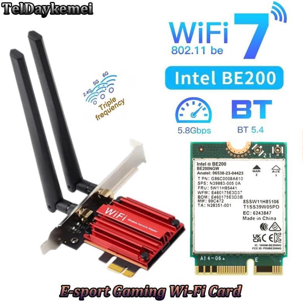 TelDaykemei 5.8 Gbps Wi-Fi 7 Bluetooth 5.4 PCI-E Wifi Adapter BE200 Card 2.4/ 5/ 6 GHz 802.11be For Windows 11 PC Desktop