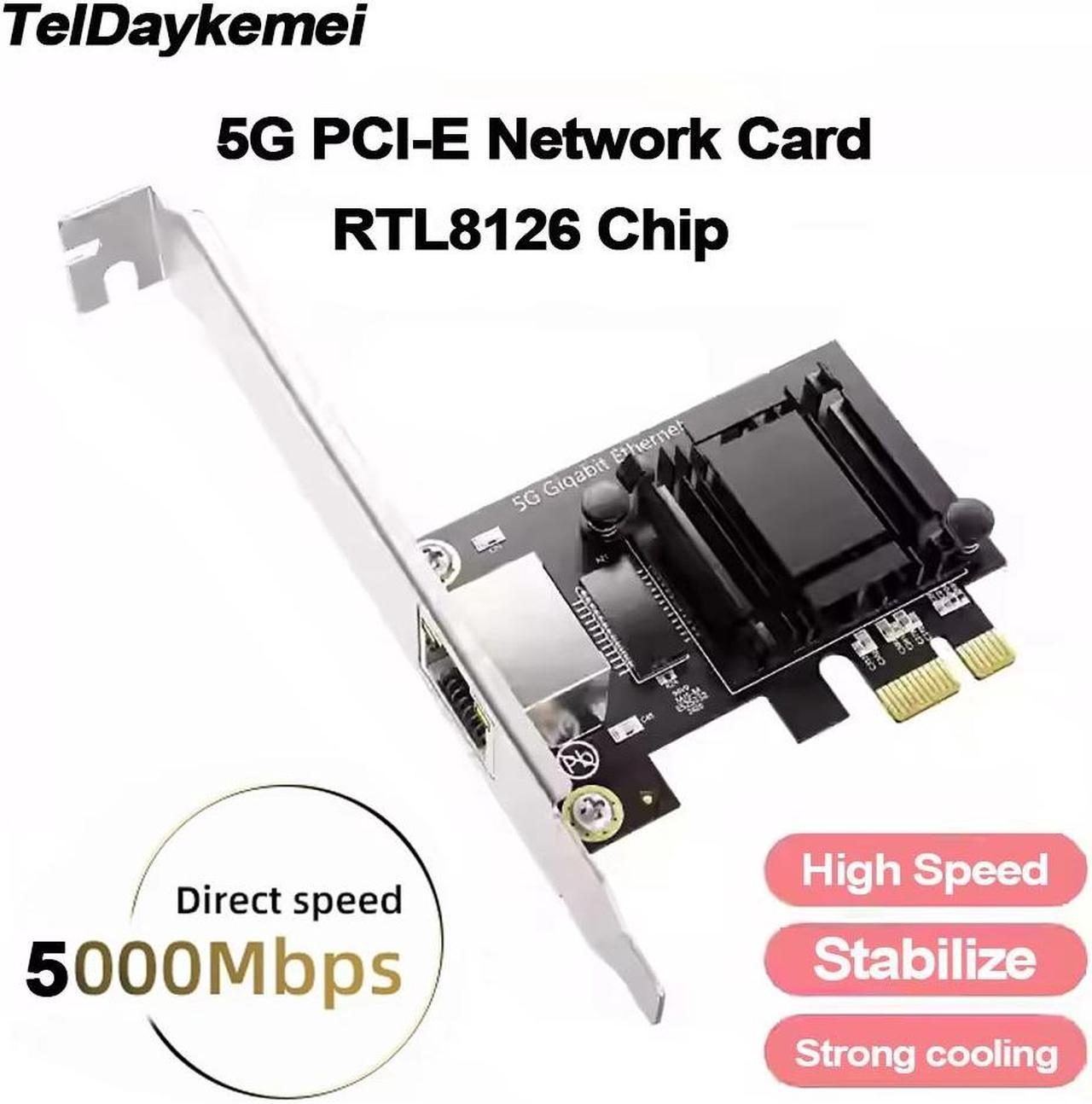 TelDaykemei 5G PCIe To RJ45 Network Card RTL8126 Chip Gigabit Ethernet PCI Express Network Card 10/100/2500/5000Mbps 1Gbps/5Gbps For Desktop