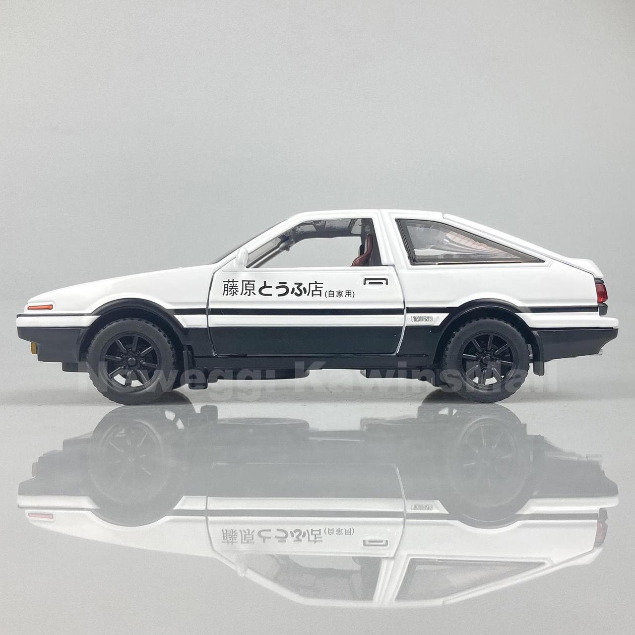 Alt view image 4 of 6 - MiniAuto 1:28 Scale Initial D Trueno AE86 Diecast Car Model Doors Openable With Light & Sound Black & White Color