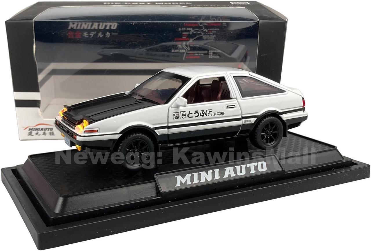 Main image of MiniAuto 1:28 Scale Initial D Trueno AE86 Diecast Car Model Doors Openable With Light & Sound Black & White Color