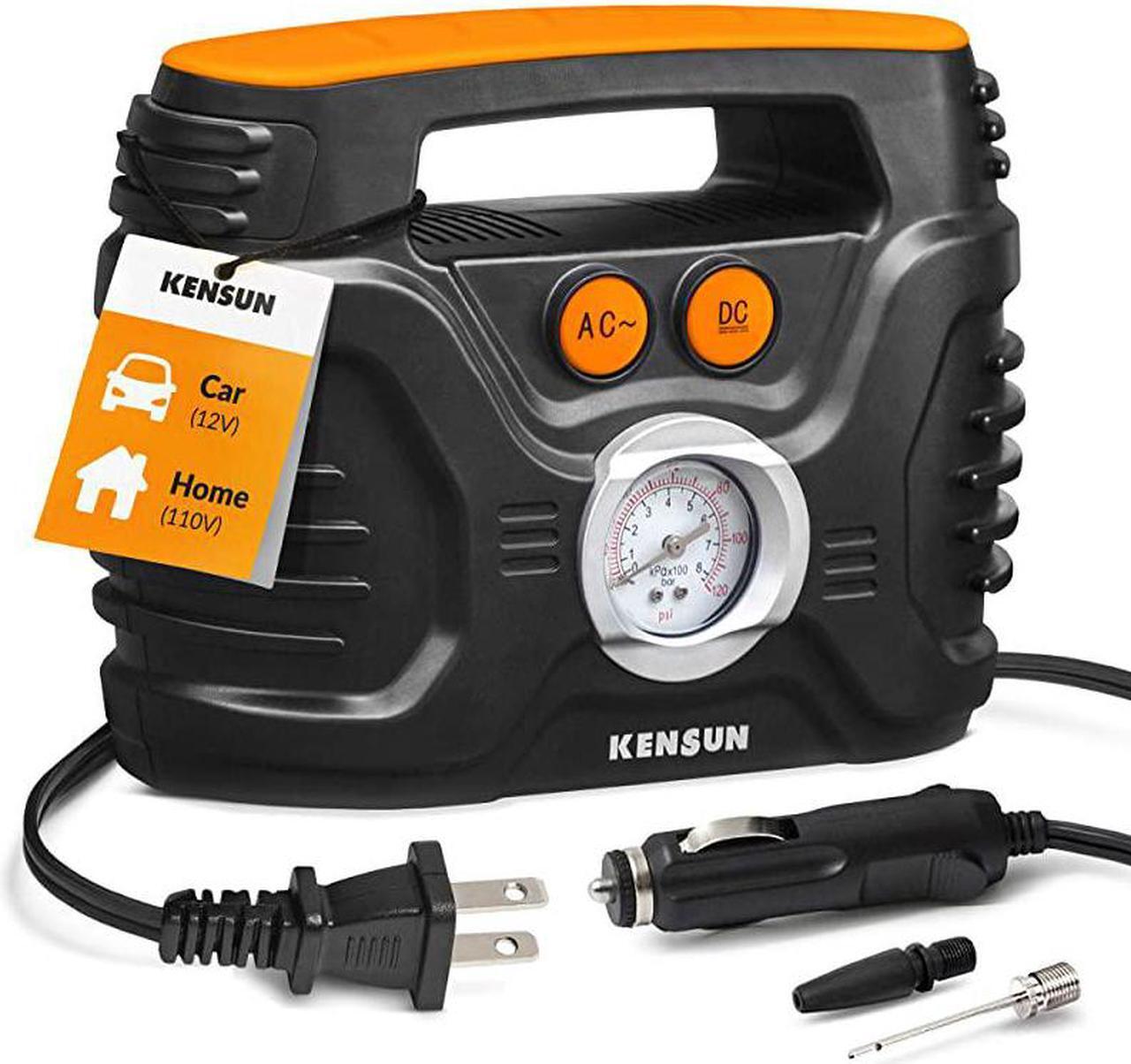 Main image of ACDC Power Supply Portable Air Compressor Pump with Analog Display to 100 PSI for Home 110V and Car 12V Tire Inflator with Adaptors for Cars Trucks Bicycles Balls