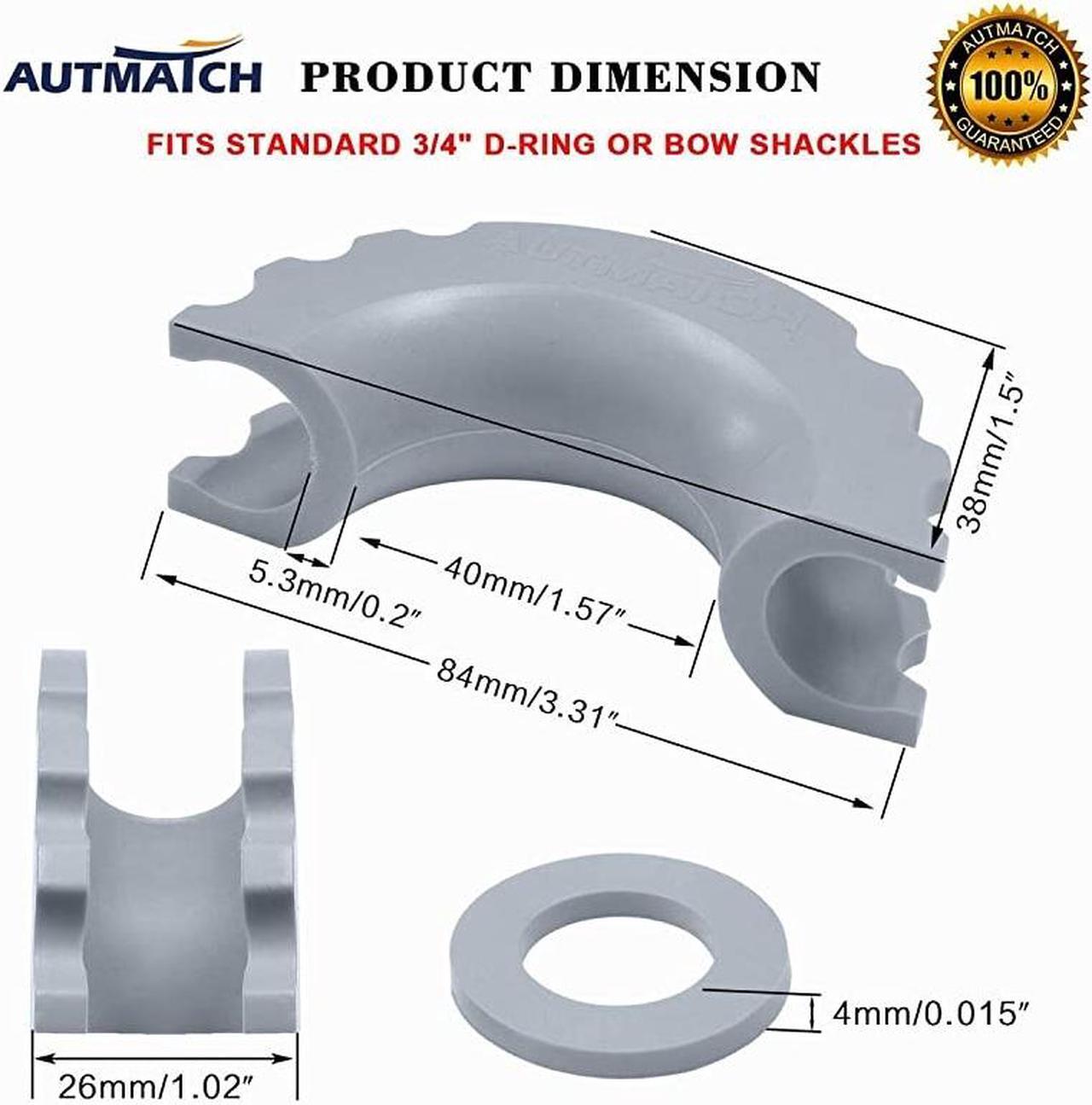 Alt view image 2 of 7 - Pack of 2 D-Ring Shackle Isolators Washers Kit 2 Rubber Shackle Isolators and 8 Washers Fits 3/4 Inch Shackle Gear Design Rattling Protect Shackle Cover Gray