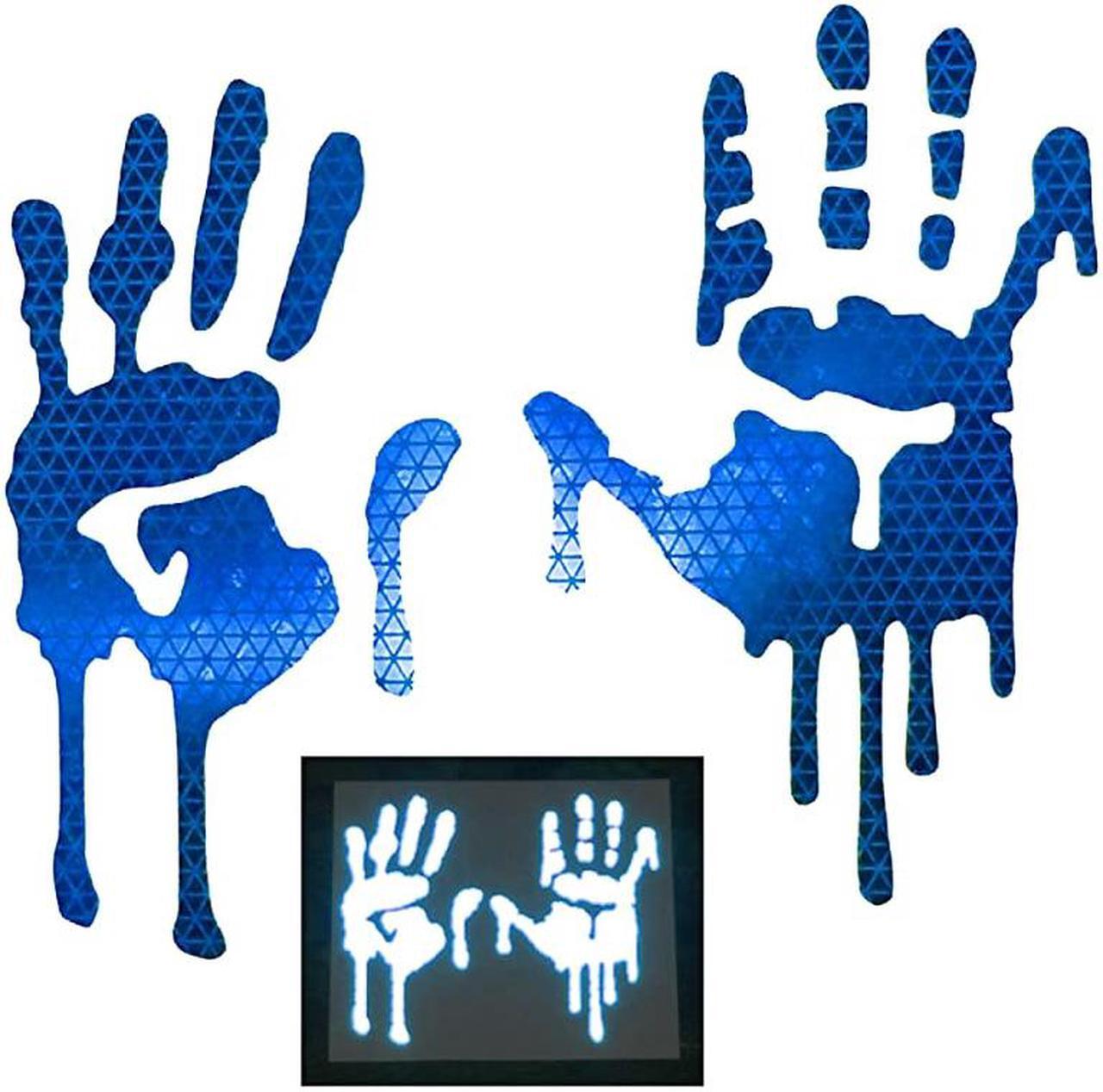 Main image of High Intensity Grade Reflective Bloody/Dripping Hands Decals for Helmets, Windscreens, Rear Windows, Bumper Stickers (3 inches Height, Blue)