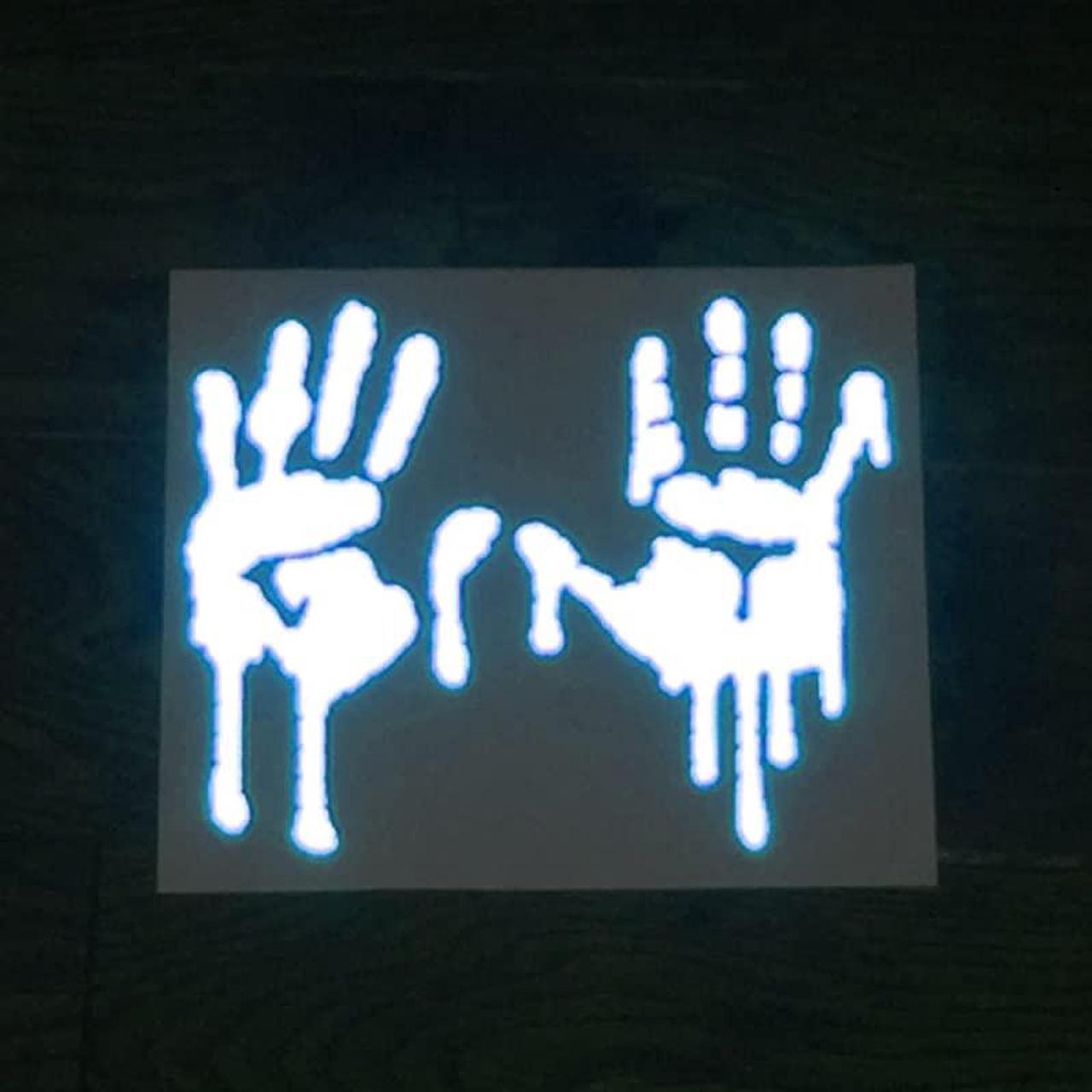 Alt view image 3 of 4 - High Intensity Grade Reflective Bloody/Dripping Hands Decals for Helmets, Windscreens, Rear Windows, Bumper Stickers (3 inches Height, Blue)