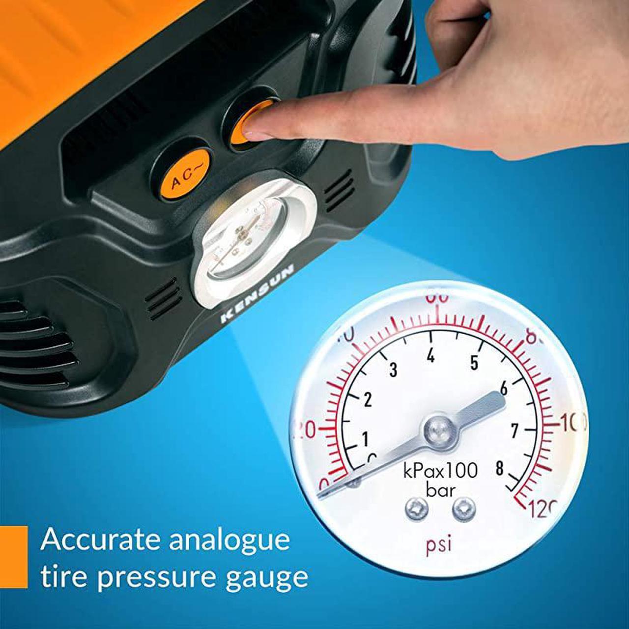 Alt view image 2 of 7 - ACDC Power Supply Portable Air Compressor Pump with Analog Display to 100 PSI for Home 110V and Car 12V Tire Inflator with Adaptors for Cars Trucks Bicycles Balls