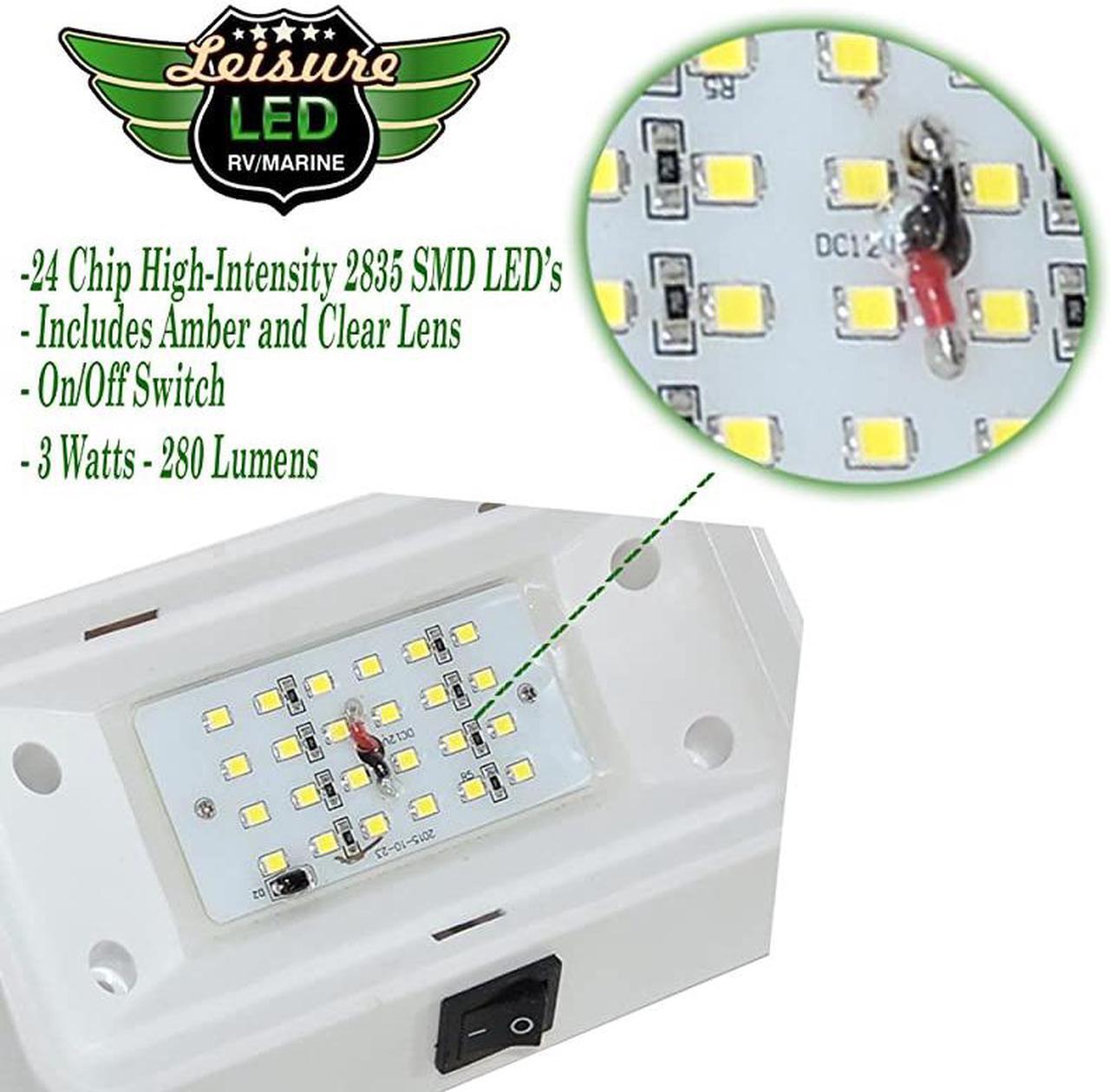 Alt view image 4 of 6 - RV Exterior Porch Utility Light with Switch - 12v 280 Lumen Lighting Fixture. Replacement Lighting for RVs, Trailers, Campers, 5th Wheels. White Base, Clear and Amber Lens (White, 1-Pack)