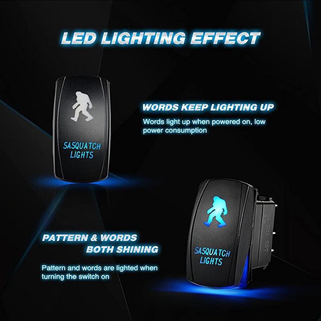Alt view image 2 of 7 - SASQUATCH LIGHTS Rocker Switch 5Pin Laser On/Off LED Light 20A/12V 10A/24V Switch Jumper Wires Set for Jeep Boat Trucks,2 years Warranty (90003B)