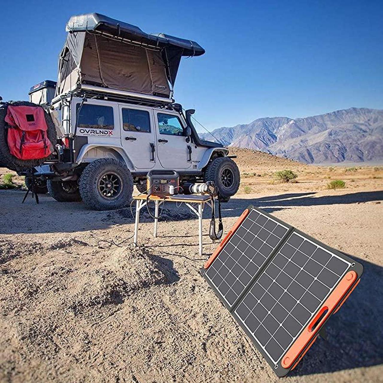 Alt view image 2 of 7 - SolarSaga 100W Portable Solar Panel for Explorer 240/300/500/1000 Power Station, Foldable US Solar Cell Solar Charger with USB Outputs for Phones (Can't Charge Explorer 440/ PowerPro)