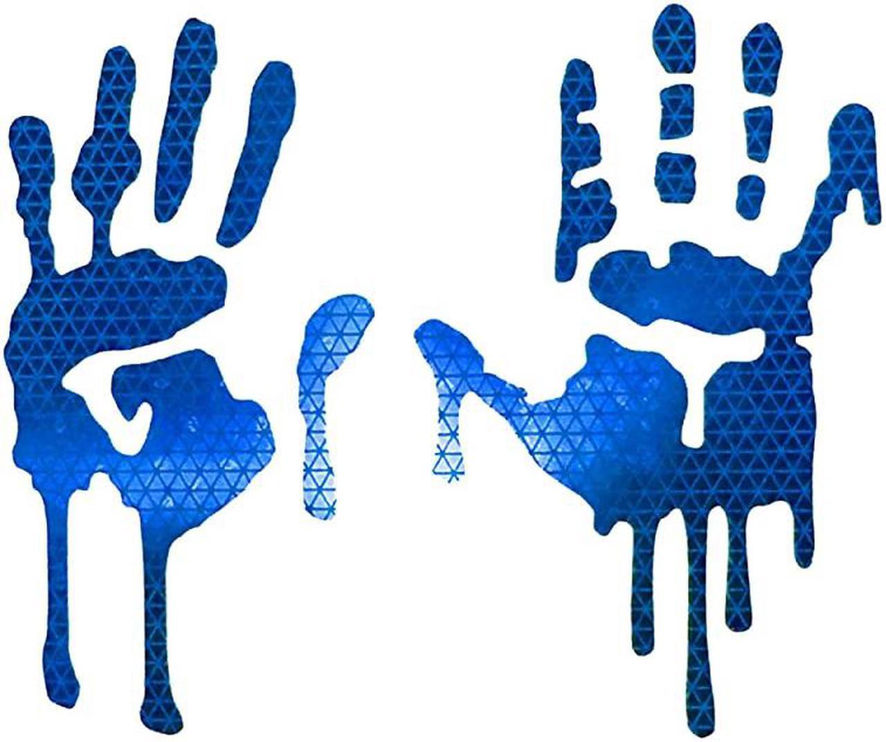 Alt view image 2 of 4 - High Intensity Grade Reflective Bloody/Dripping Hands Decals for Helmets, Windscreens, Rear Windows, Bumper Stickers (3 inches Height, Blue)