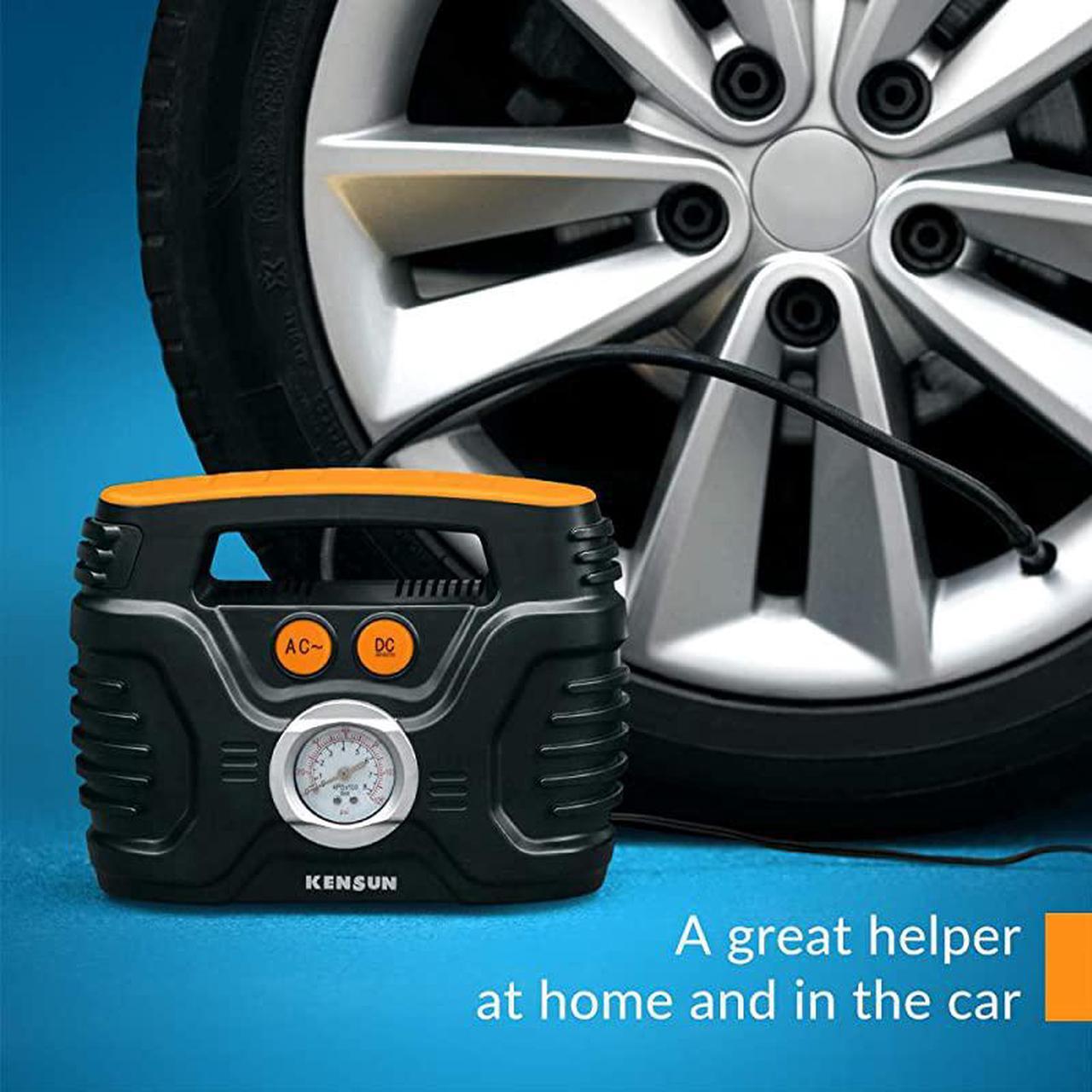 Alt view image 7 of 7 - ACDC Power Supply Portable Air Compressor Pump with Analog Display to 100 PSI for Home 110V and Car 12V Tire Inflator with Adaptors for Cars Trucks Bicycles Balls