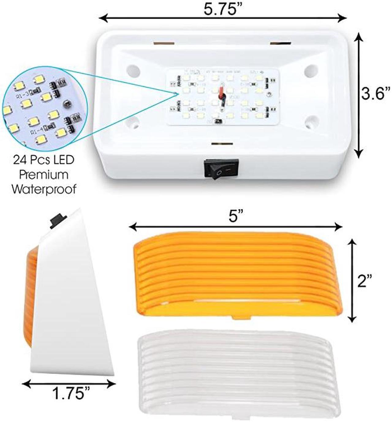 Alt view image 6 of 6 - RV Exterior Porch Utility Light with Switch - 12v 280 Lumen Lighting Fixture. Replacement Lighting for RVs, Trailers, Campers, 5th Wheels. White Base, Clear and Amber Lens (White, 1-Pack)