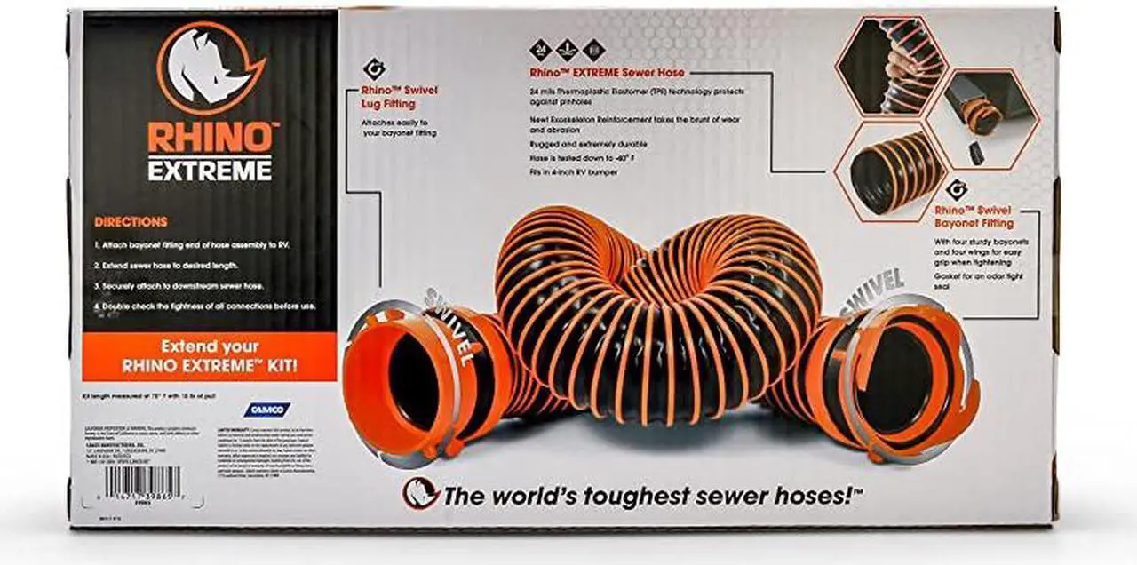 Alt view image 5 of 7 - 39865 RhinoEXTREME 5ft RV Sewer Hose Extension Kit with Swivel Fitting, Extend your Sewer Hose to Fit Your Needs, Crush Resistant
